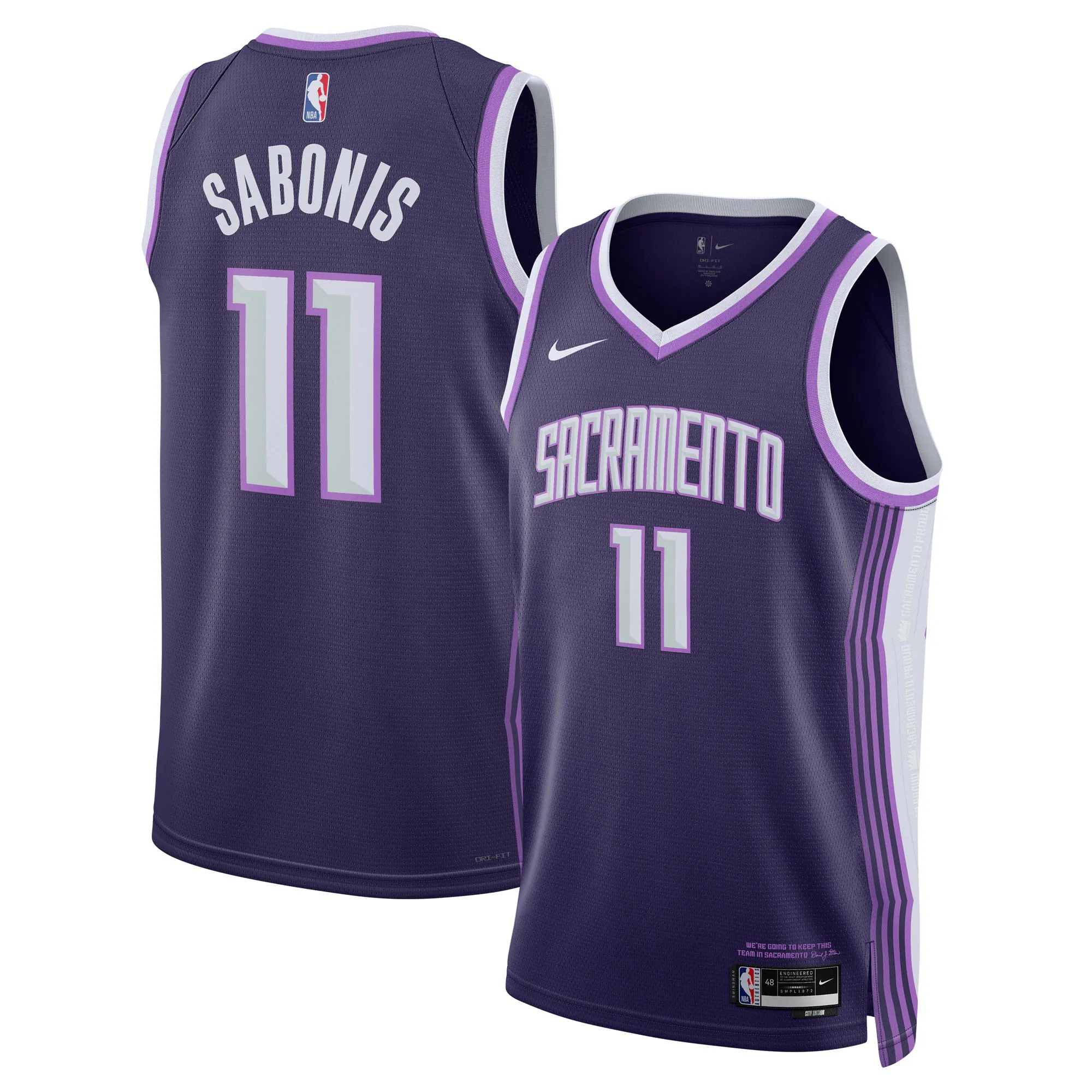 Hunk Wear - Domantas Sabonis Sacramento Kings Nike Unisex 2025_26 Swingman Jersey - Purple - City Edition