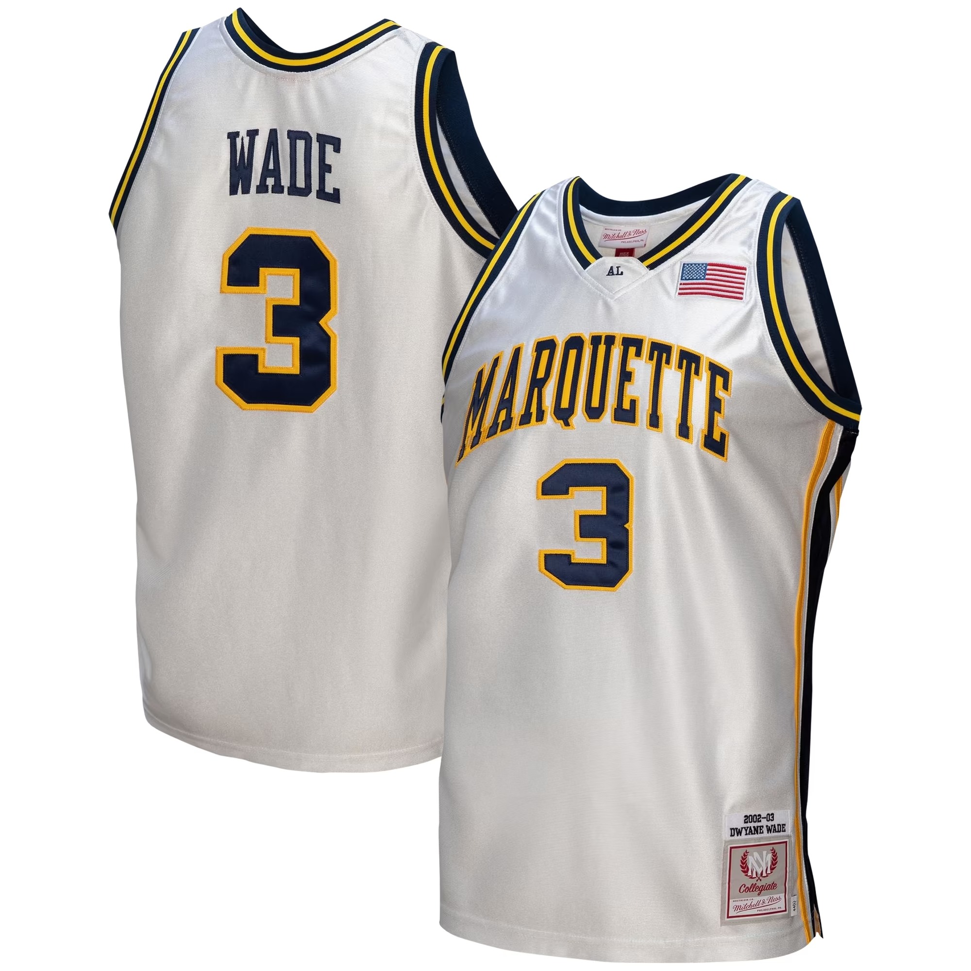 Hunk Wear - Dwyane Wade Marquette Golden Eagles Mitchell & Ness College Vault 2002_03 Authentic Jersey - White