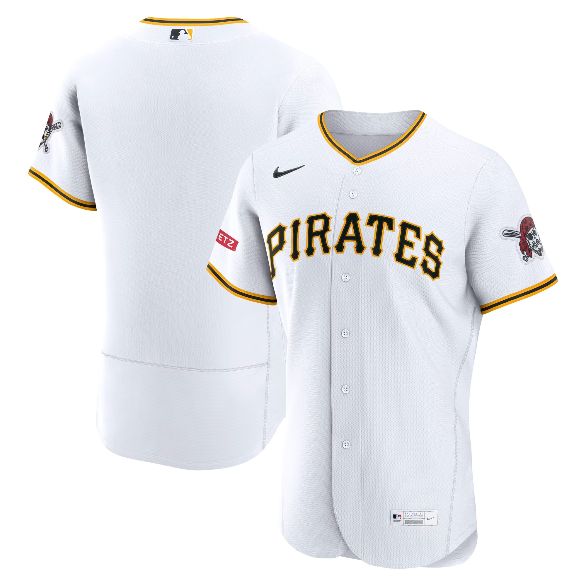 Hunk Wear - Pittsburgh Pirates Nike Home Sponsor Patch Authentic Jersey - White
