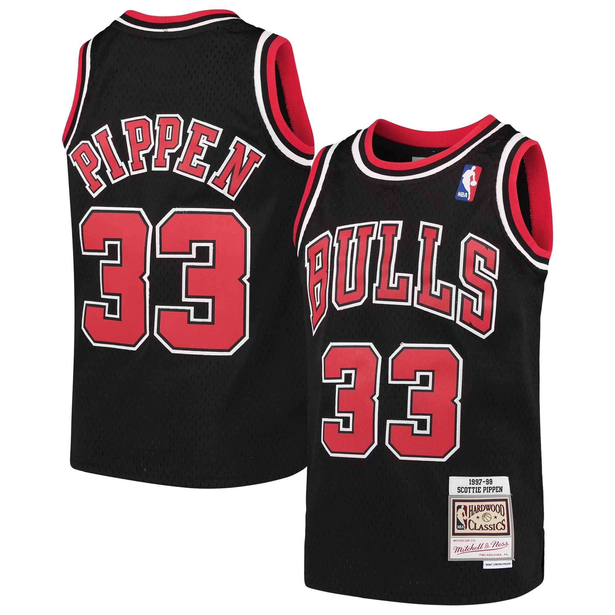 Hunk Wear - Scottie Pippen Chicago Bulls Mitchell & Ness Youth Hardwood Classics Swingman Throwback Jersey - Black