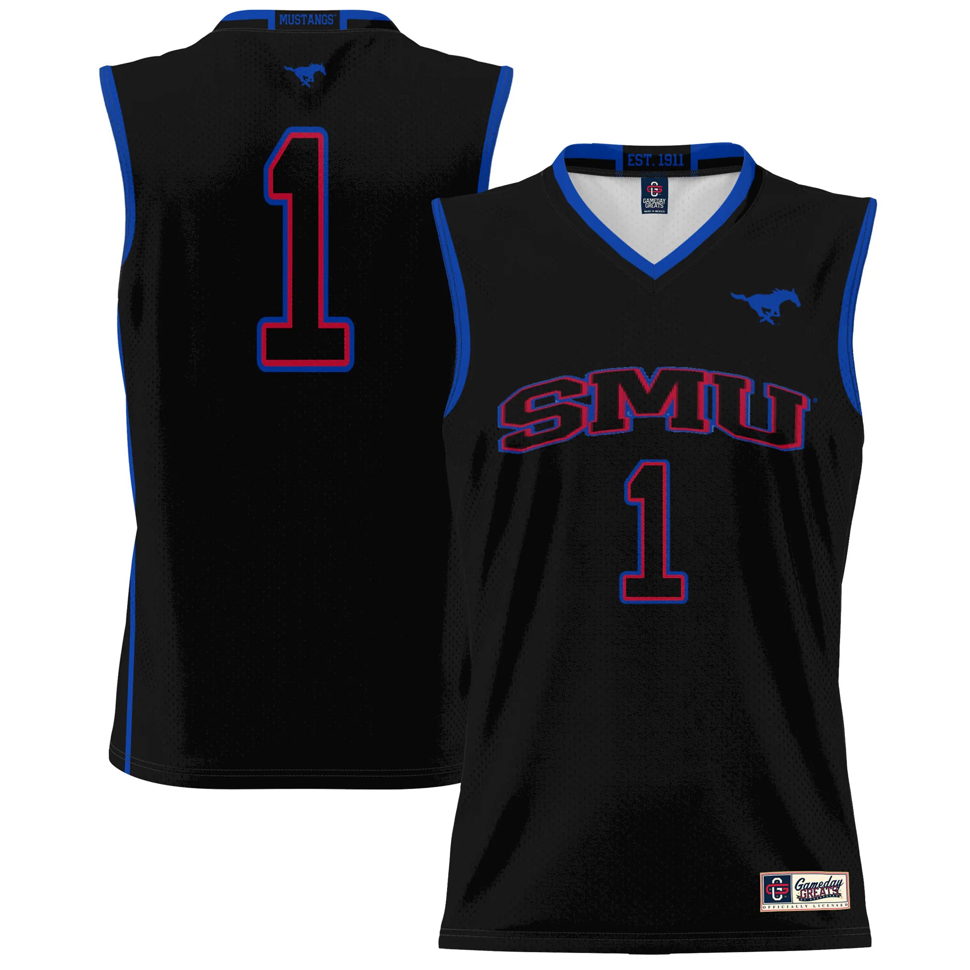 Hunk Wear - #1 SMU Mustangs GameDay Greats Unisex Lightweight Basketball Jersey - Black