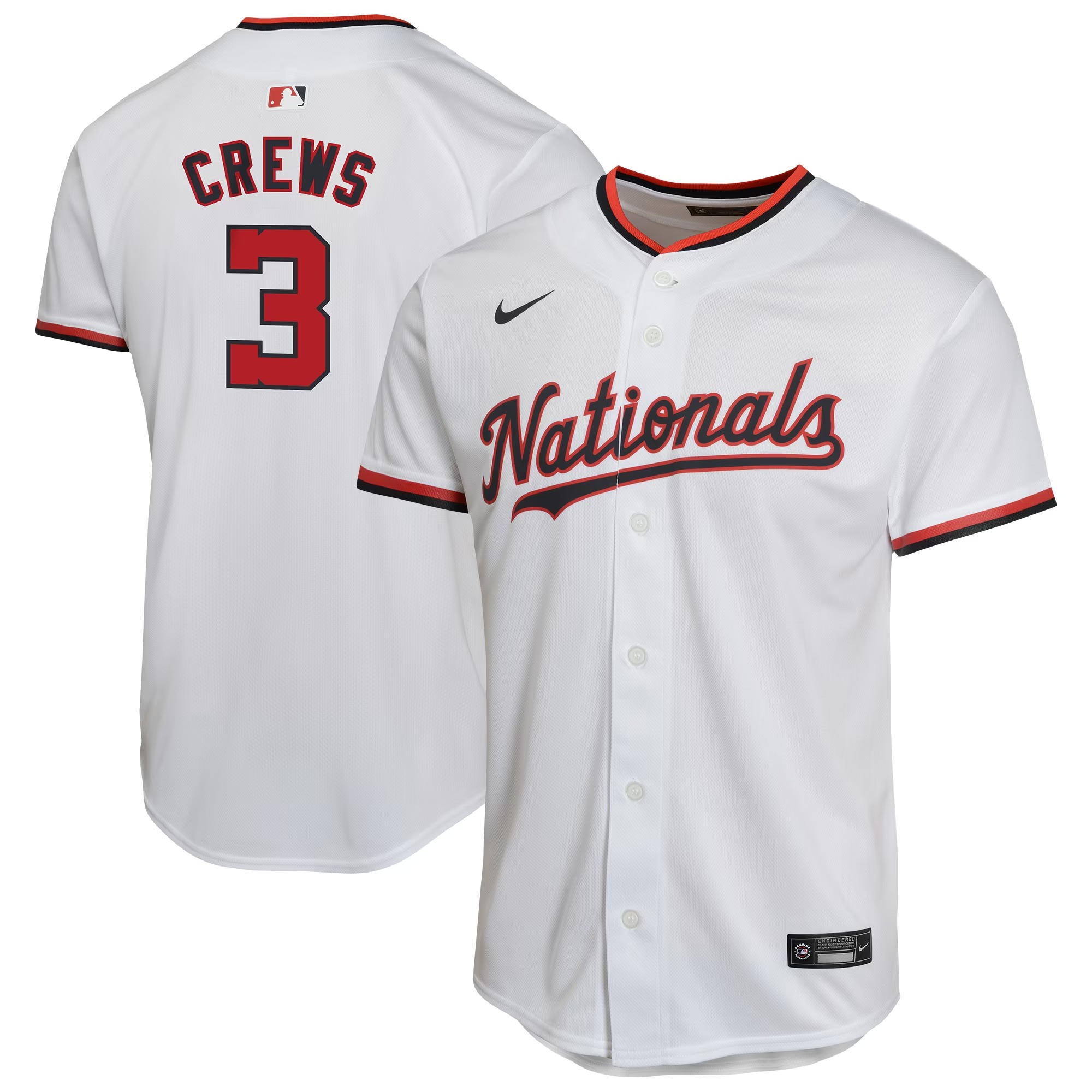 Hunk Wear - Dylan Crews Washington Nationals Nike Youth Alternate Game Player Jersey - White