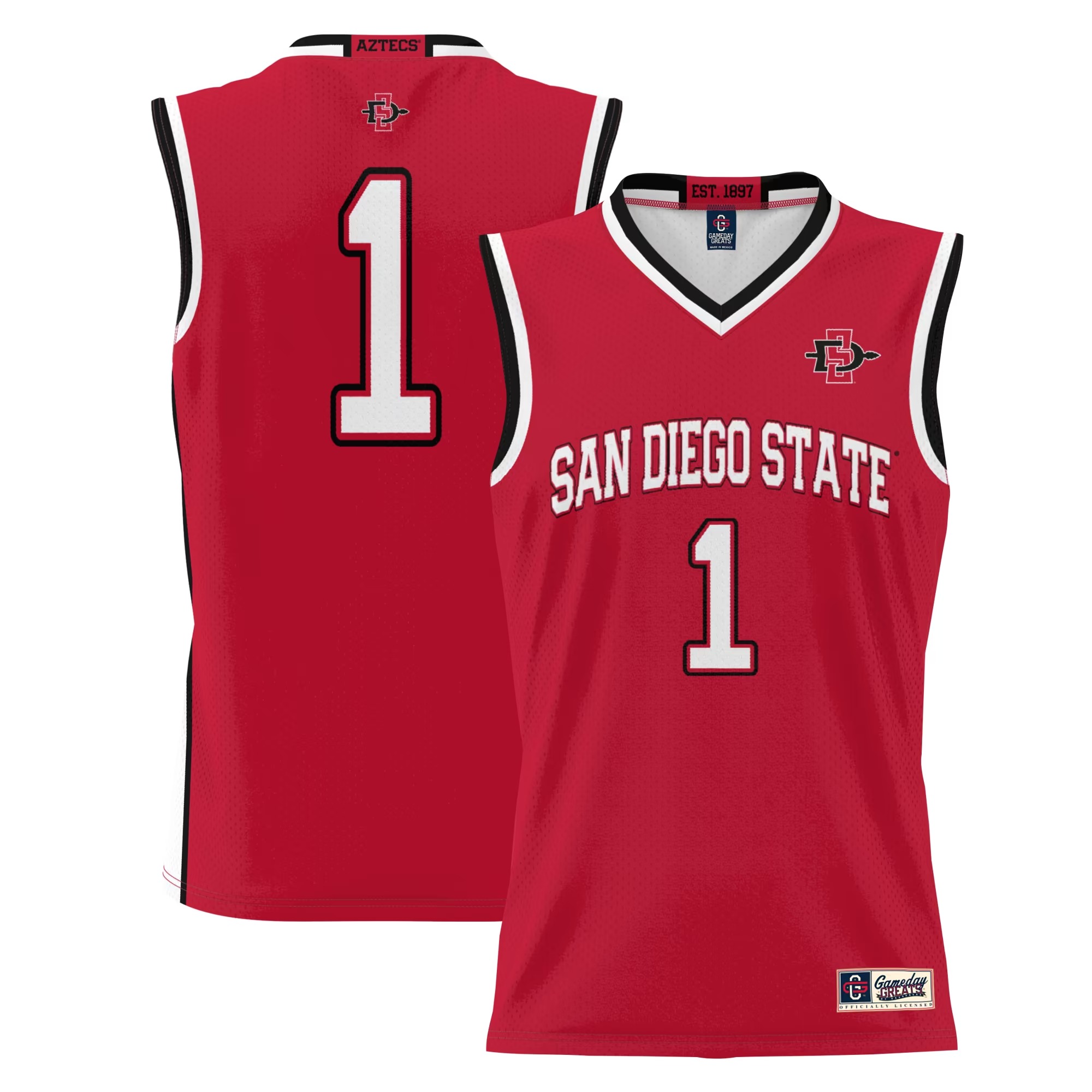 Hunk Wear - #1 San Diego State Aztecs GameDay Greats Youth Lightweight Basketball Jersey - Scarlet