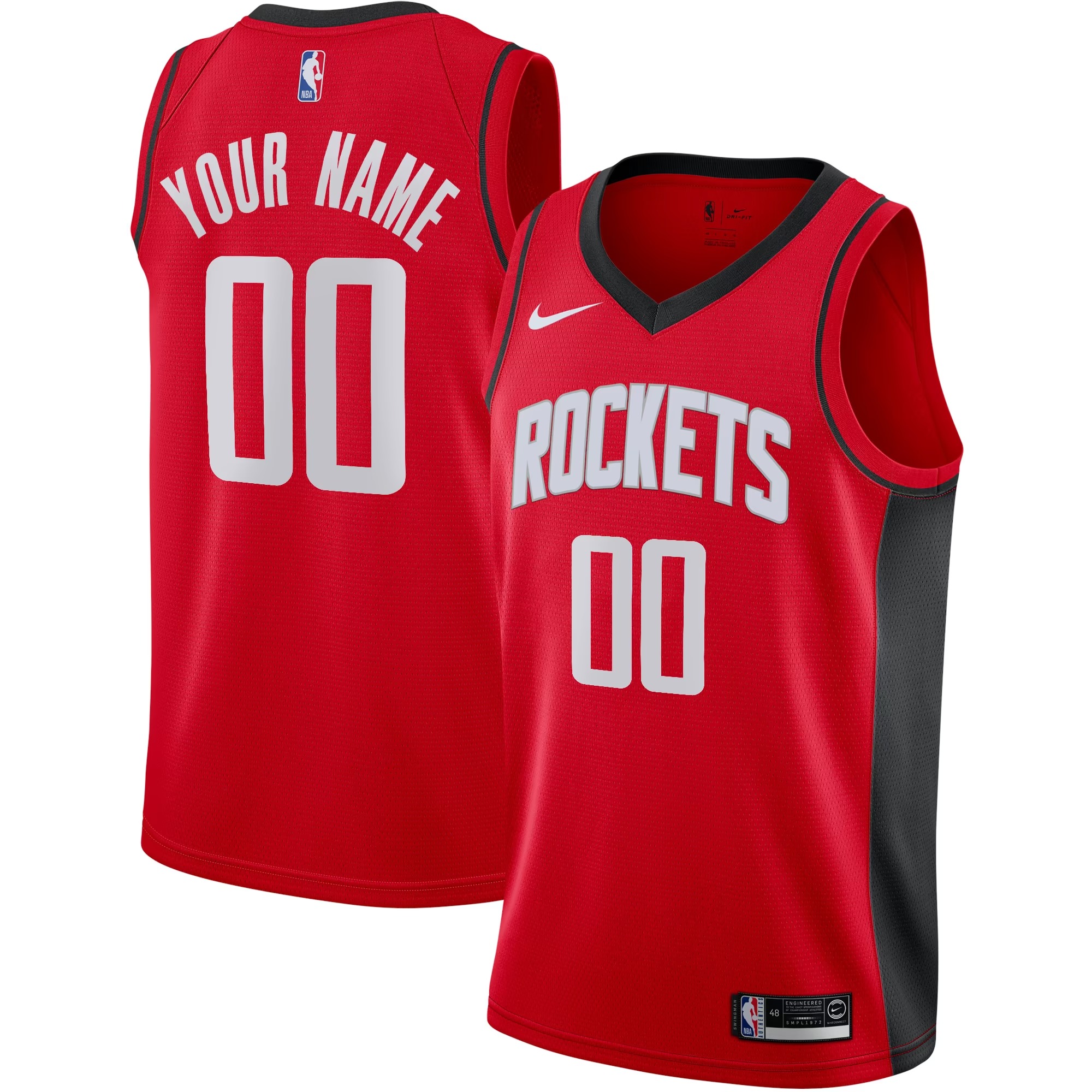 Hunk Wear - Houston Rockets Nike Custom Swingman Jersey - Icon Edition - Red