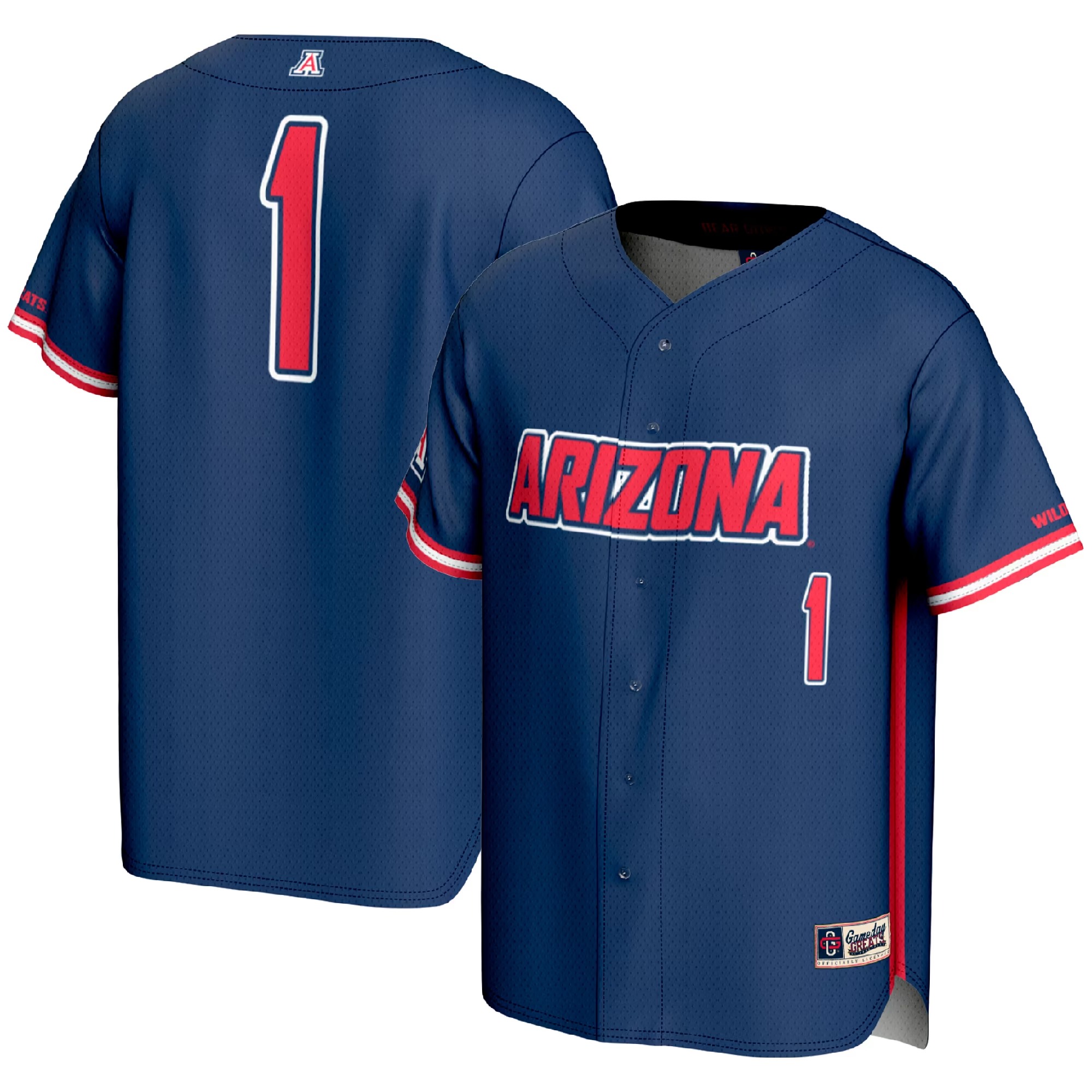 Hunk Wear - #1 Arizona Wildcats GameDay Greats Youth Lightweight Baseball Fashion Jersey - Navy
