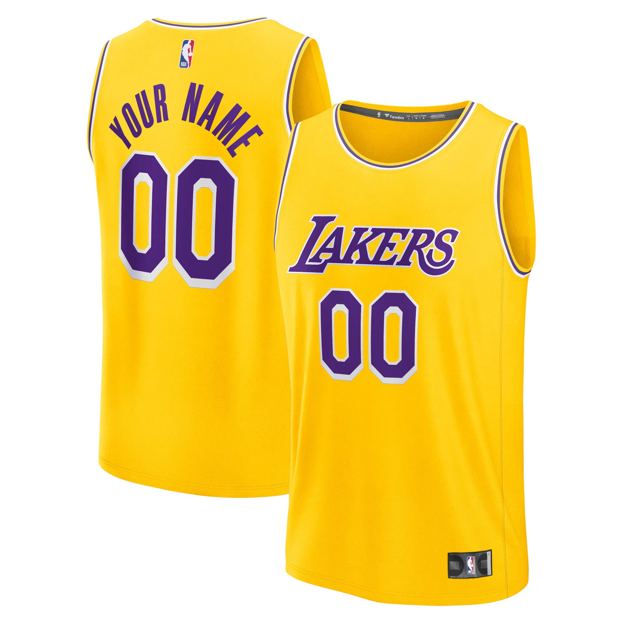 Hunk Wear - Los Angeles Lakers Fanatics Fast Break Custom Jersey - Icon Edition - Gold