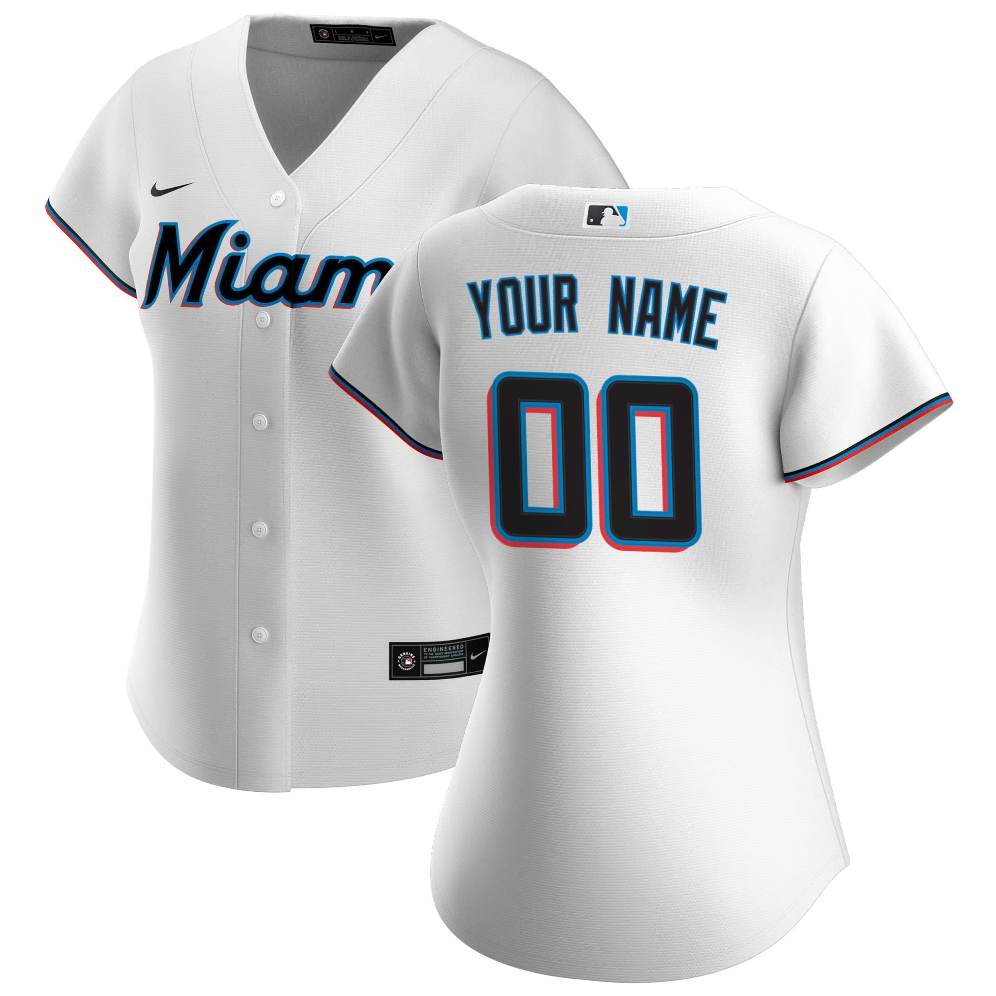Hunk Wear - Miami Marlins Nike Women's Home Replica Custom Jersey - White