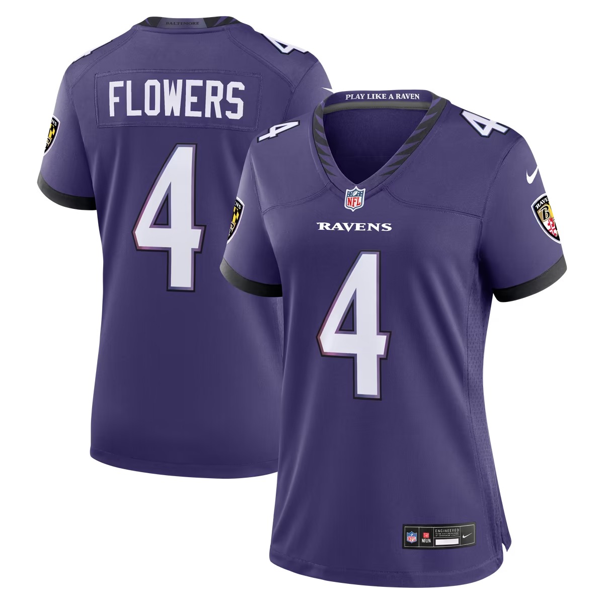 Hunk Wear - Zay Flowers Baltimore Ravens Nike Women's Team Game Jersey - Purple