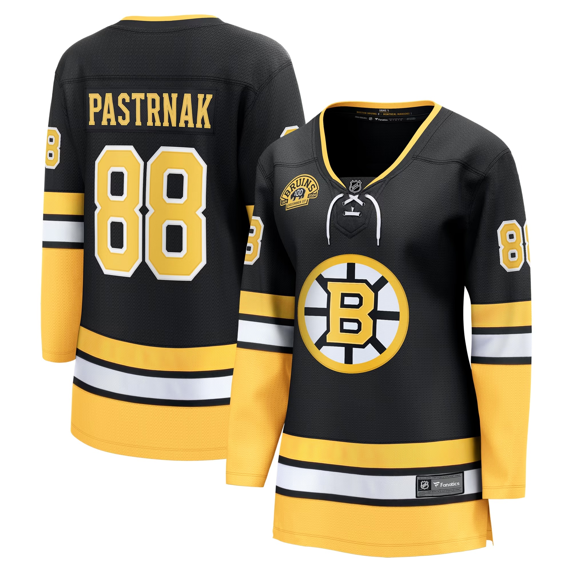 Hunk Wear - David Pastrnak Boston Bruins Fanatics Women's 100th Anniversary Breakaway Jersey - Black