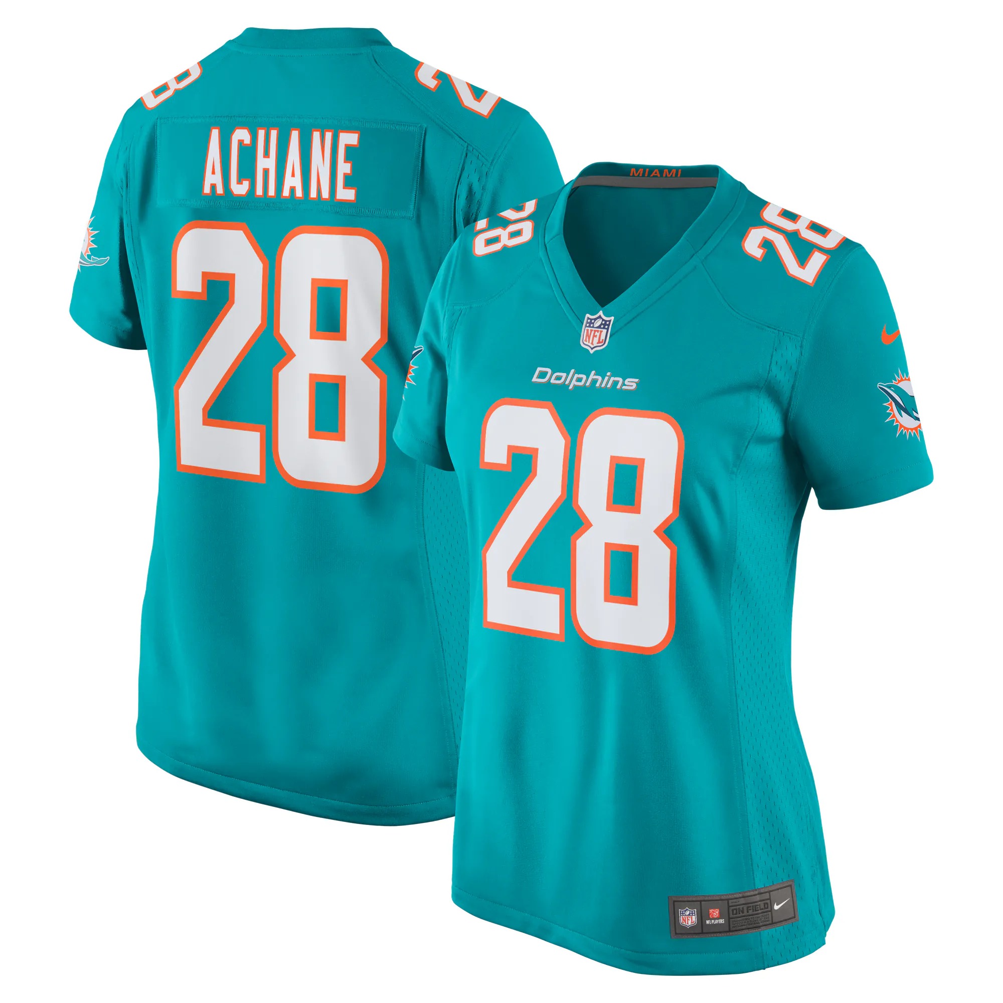 Hunk Wear - De'Von Achane Miami Dolphins Nike Women's Player Game Jersey - Aqua