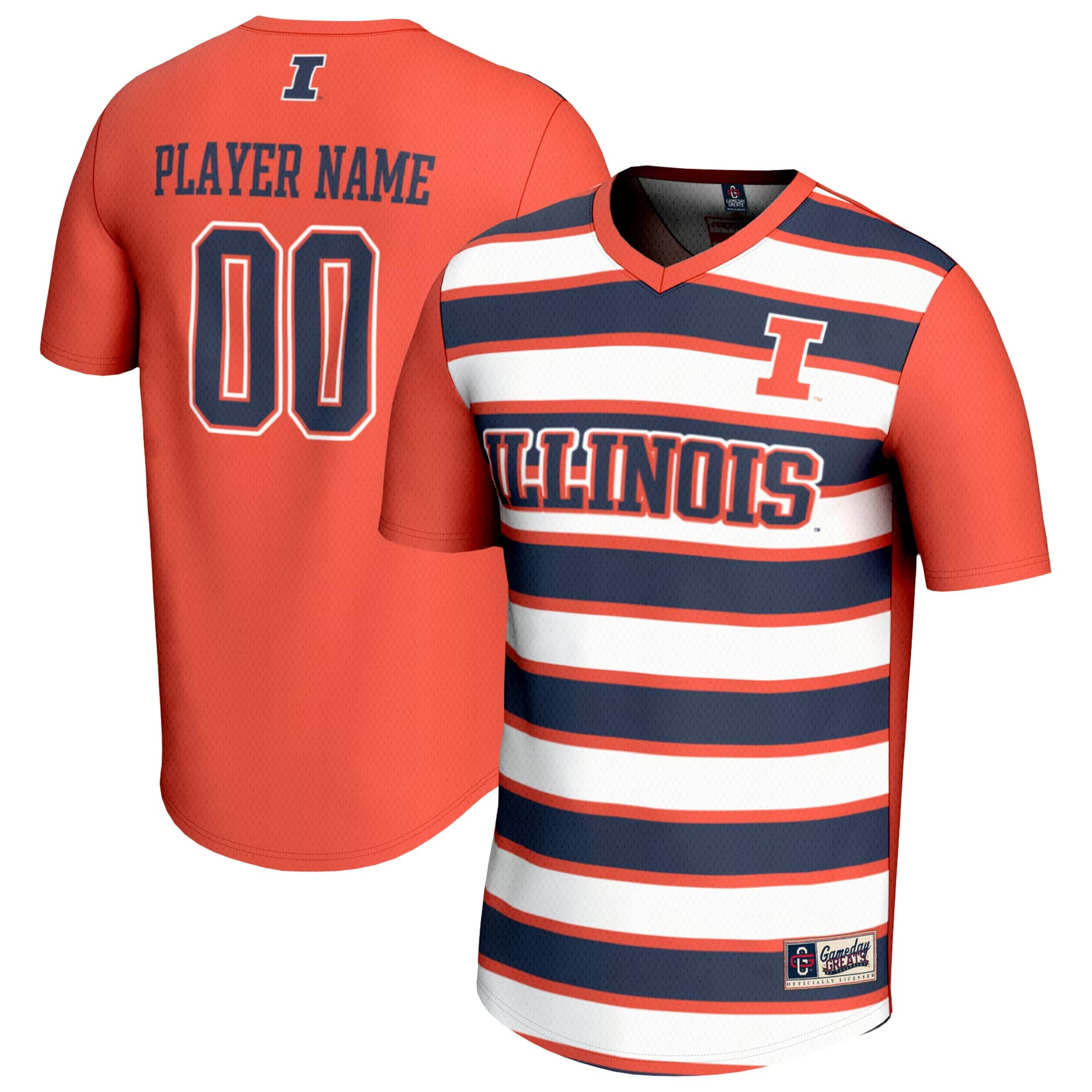 Hunk Wear - Illinois Fighting Illini GameDay Greats Unisex NIL Pick-A-Player Collegiate Women's Soccer Lightweight Fashion Jersey - Orange_Navy