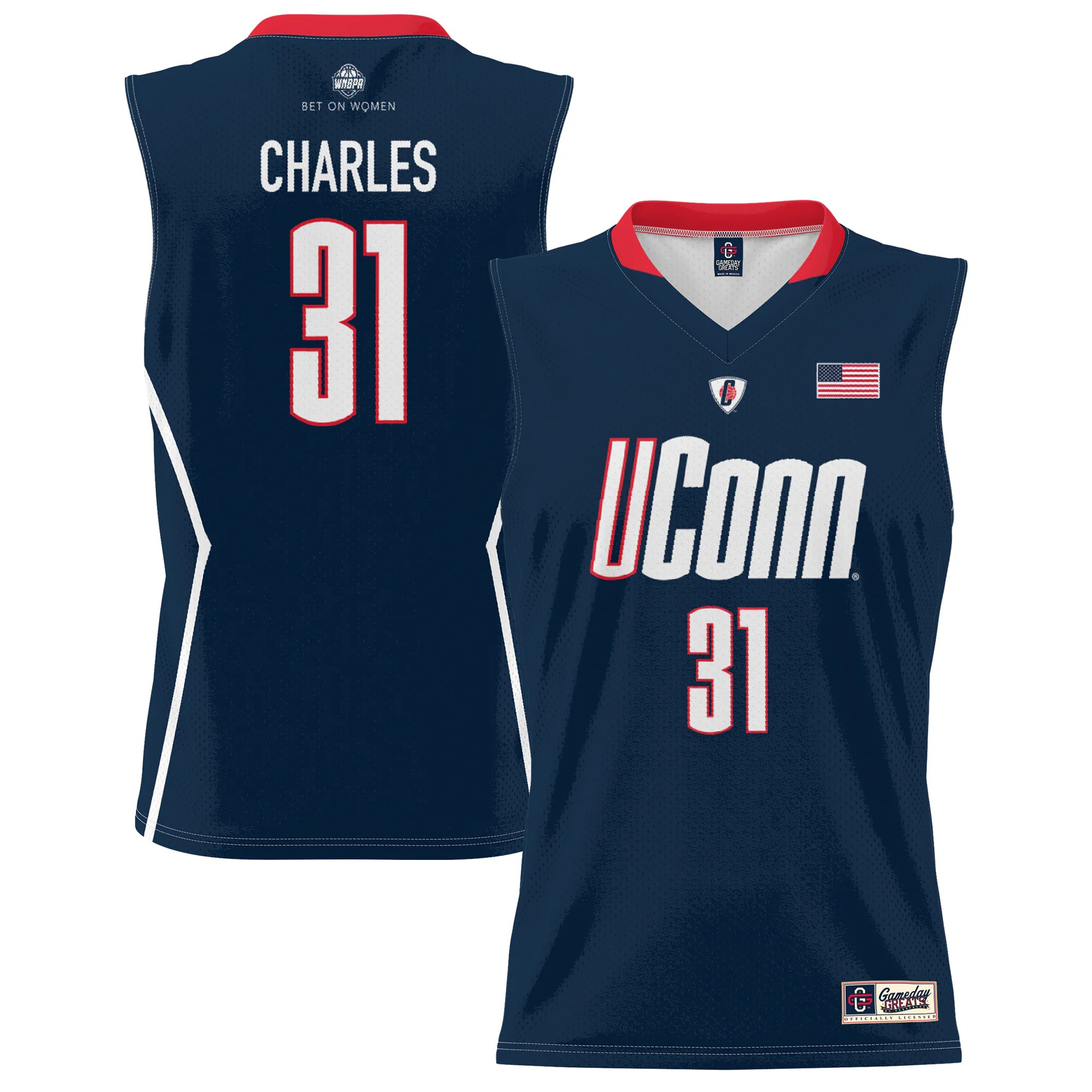 Hunk Wear - Tina Charles UConn Huskies GameDay Greats Youth Lightweight Basketball Alumni Jersey - Navy