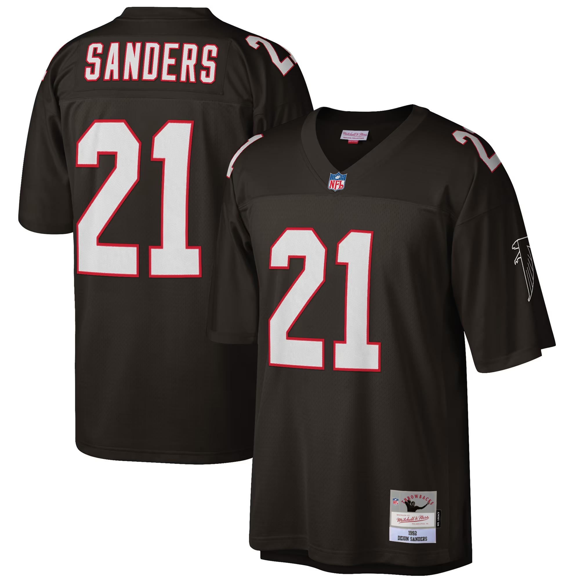 Hunk Wear - Deion Sanders Atlanta Falcons Mitchell & Ness Big & Tall 1992 Retired Player Replica Jersey - Black