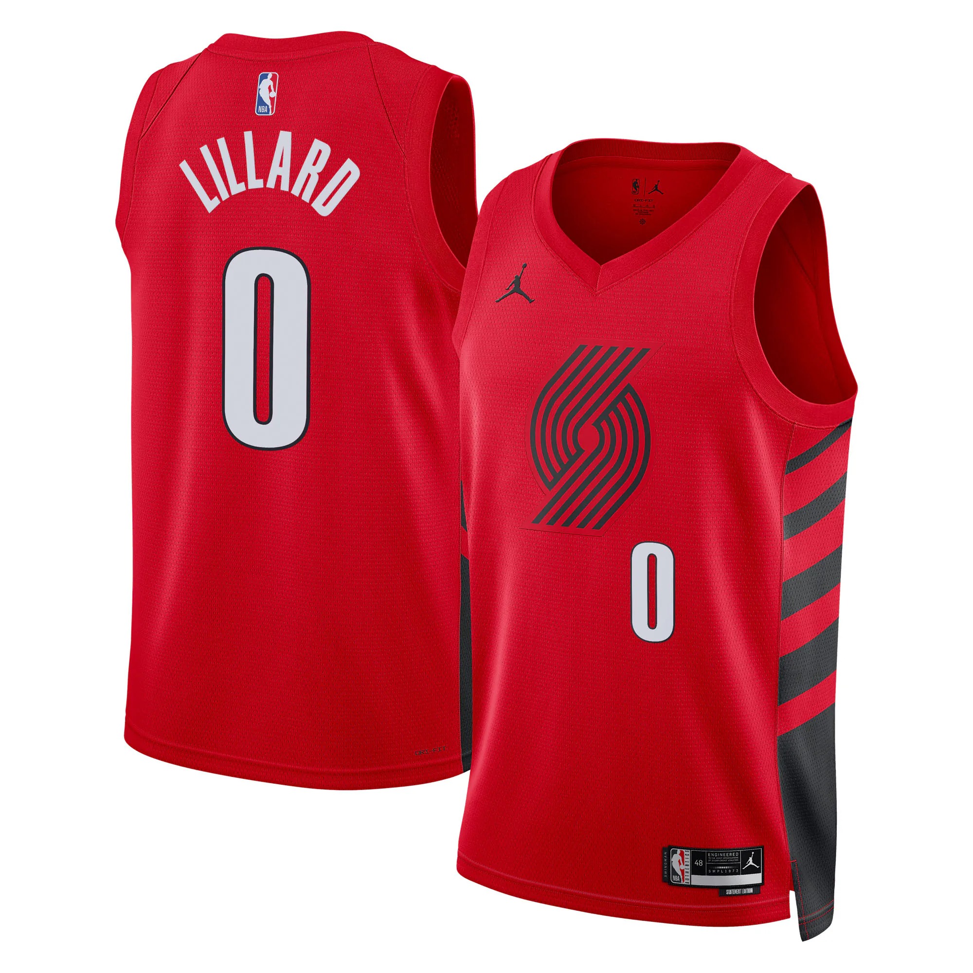 Hunk Wear - Damian Lillard Portland Trail Blazers Jordan Brand Unisex Swingman Jersey - Red - Statement Edition