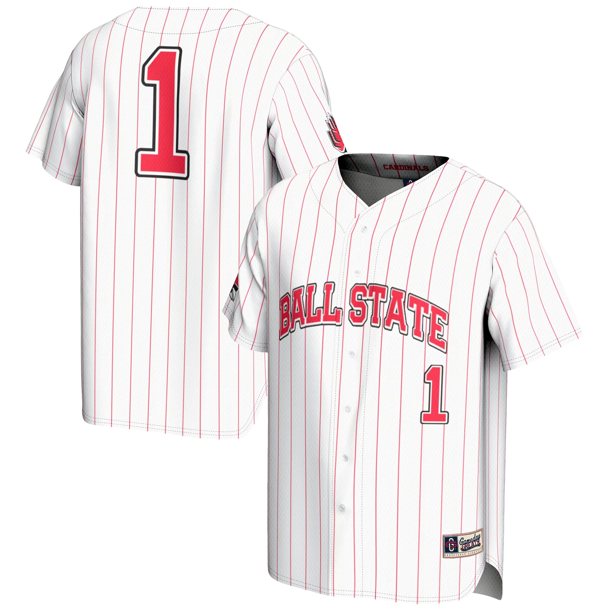 Hunk Wear - #1 Ball State Cardinals GameDay Greats Lightweight Baseball Fashion Jersey - White