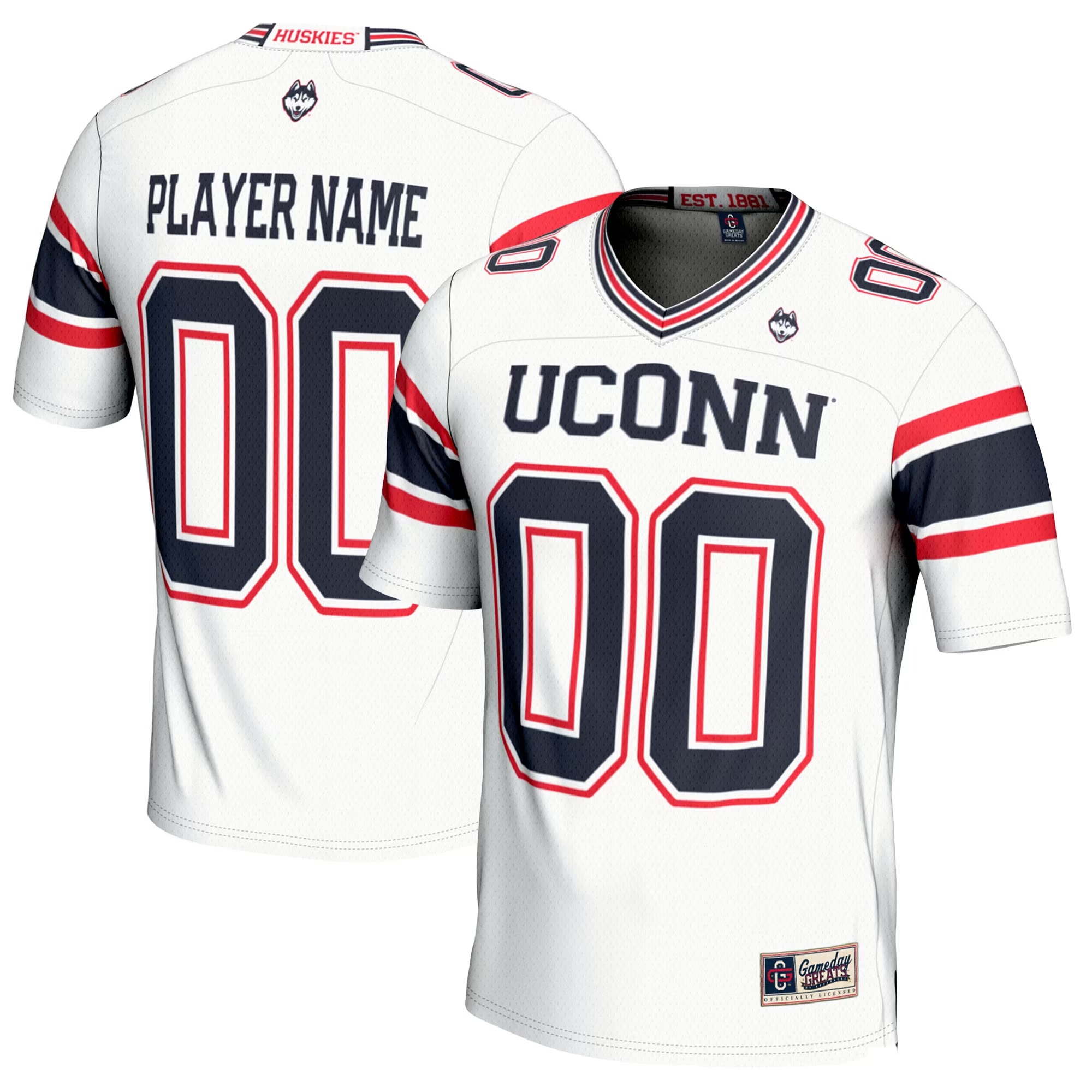 Hunk Wear - UConn Huskies GameDay Greats Youth NIL Pick-A-Player Football Jersey - White