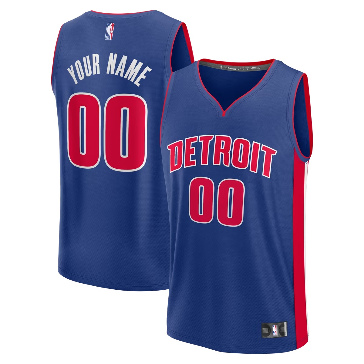 Hunk Wear - Detroit Pistons Fanatics Fast Break Custom Jersey - Icon Edition - Blue