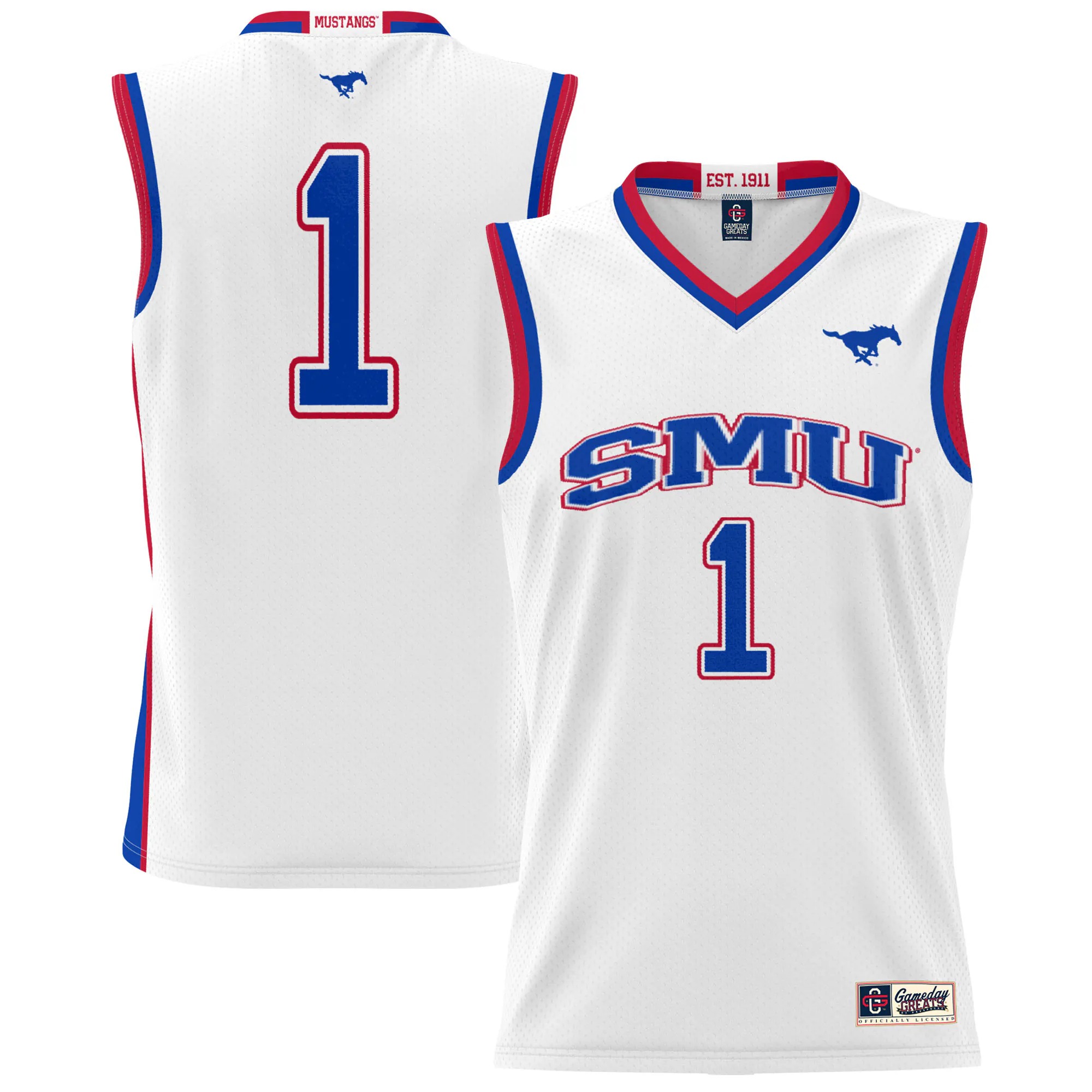 Hunk Wear - #1 SMU Mustangs GameDay Greats Youth Lightweight Basketball Jersey - White