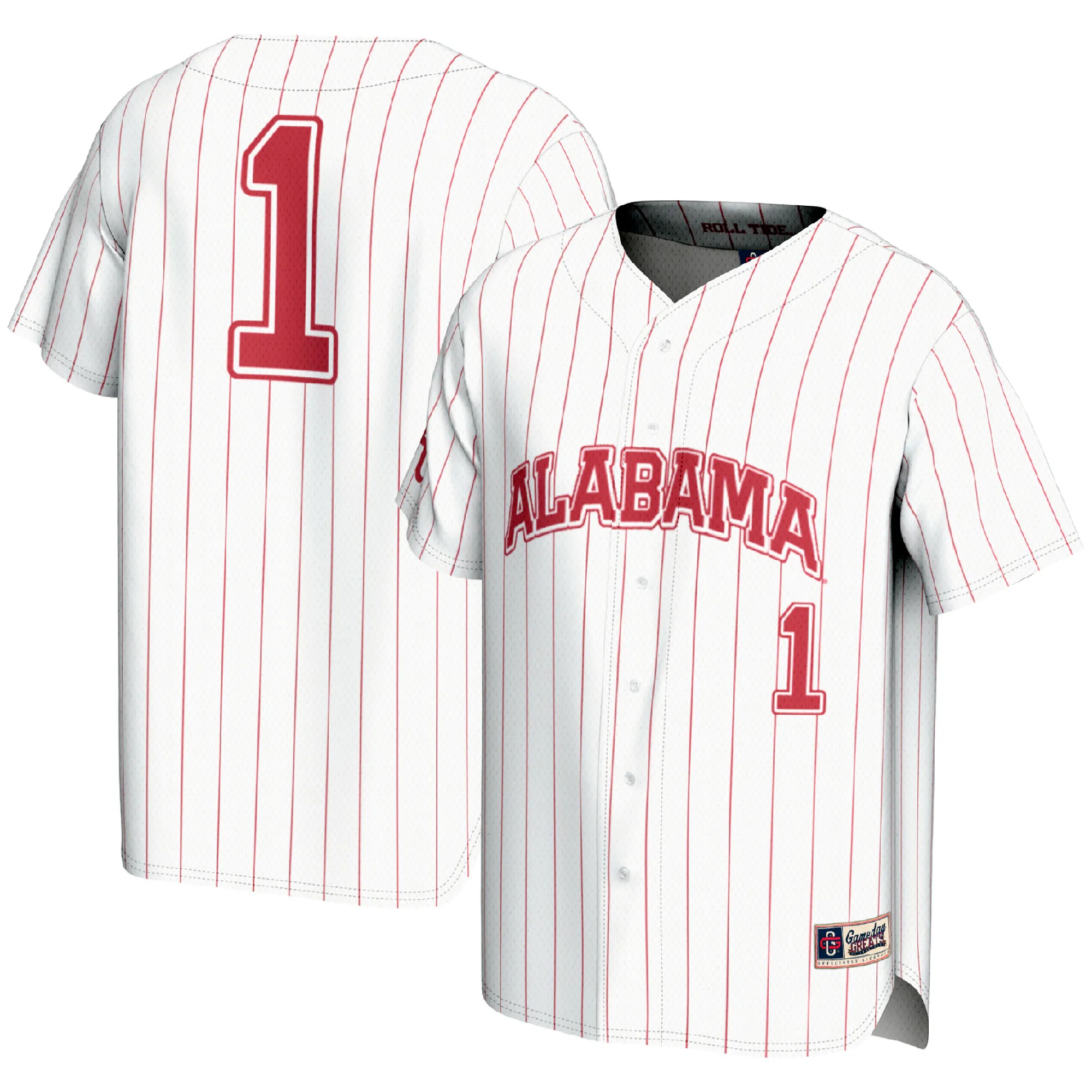 Hunk Wear - #1 Alabama Crimson Tide GameDay Greats Lightweight Baseball Fashion Jersey - White