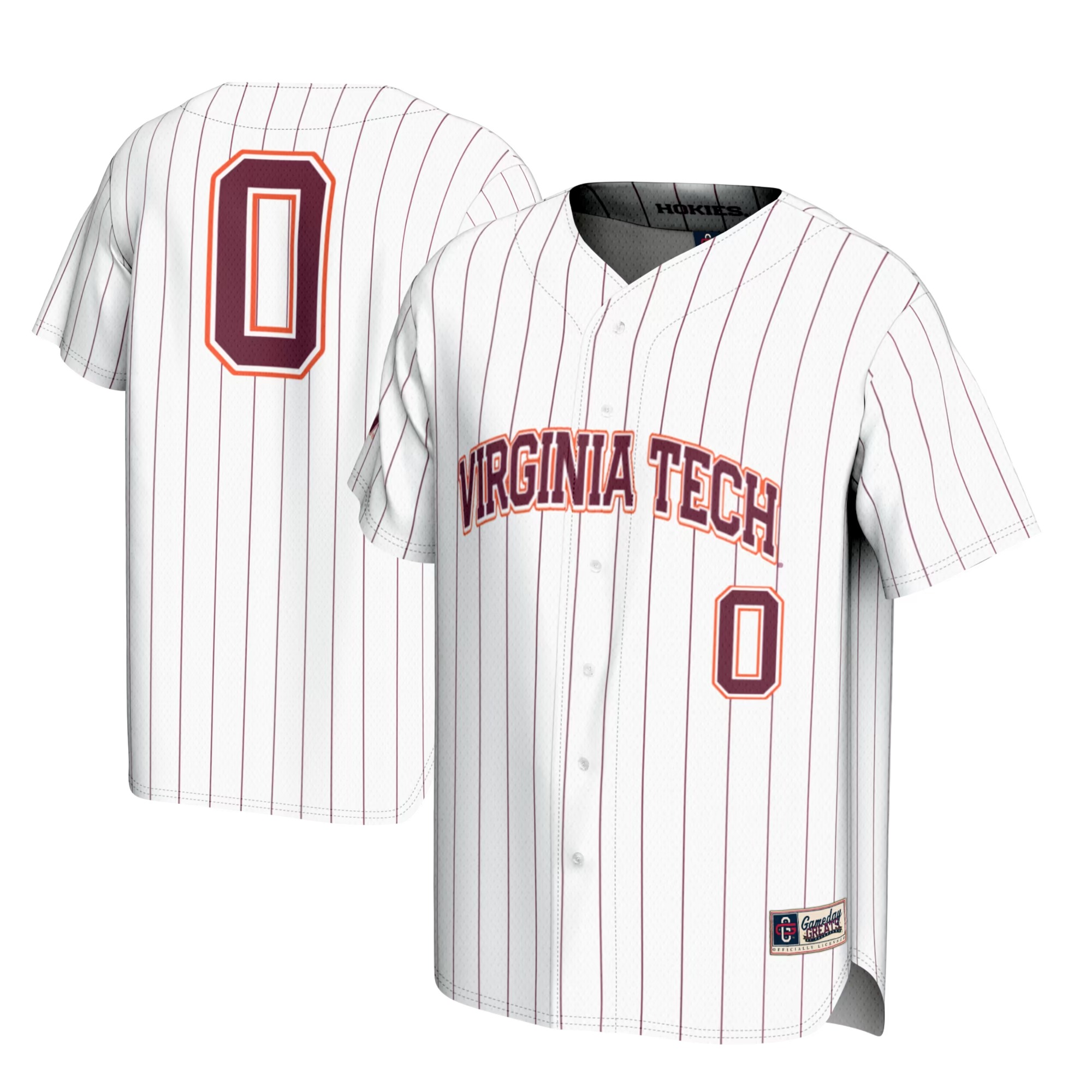 Hunk Wear - #0 Virginia Tech Hokies GameDay Greats Youth Lightweight Baseball Fashion Jersey - White