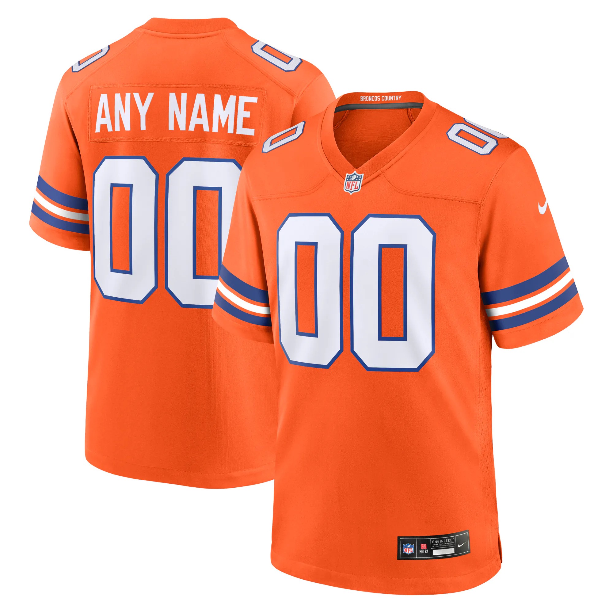 Hunk Wear - Denver Broncos Nike Youth 2nd Alternate Custom Replica Jersey - Orange