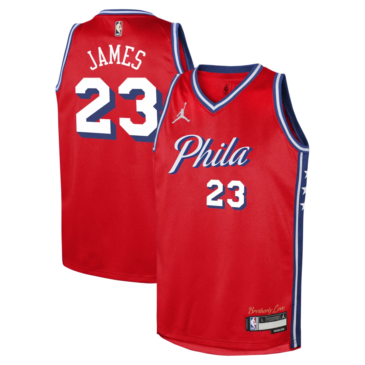 Hunk Wear - LeBron James Philadelphia 76ers Jordan Brand Youth Swingman Jersey - Red - Statement Edition