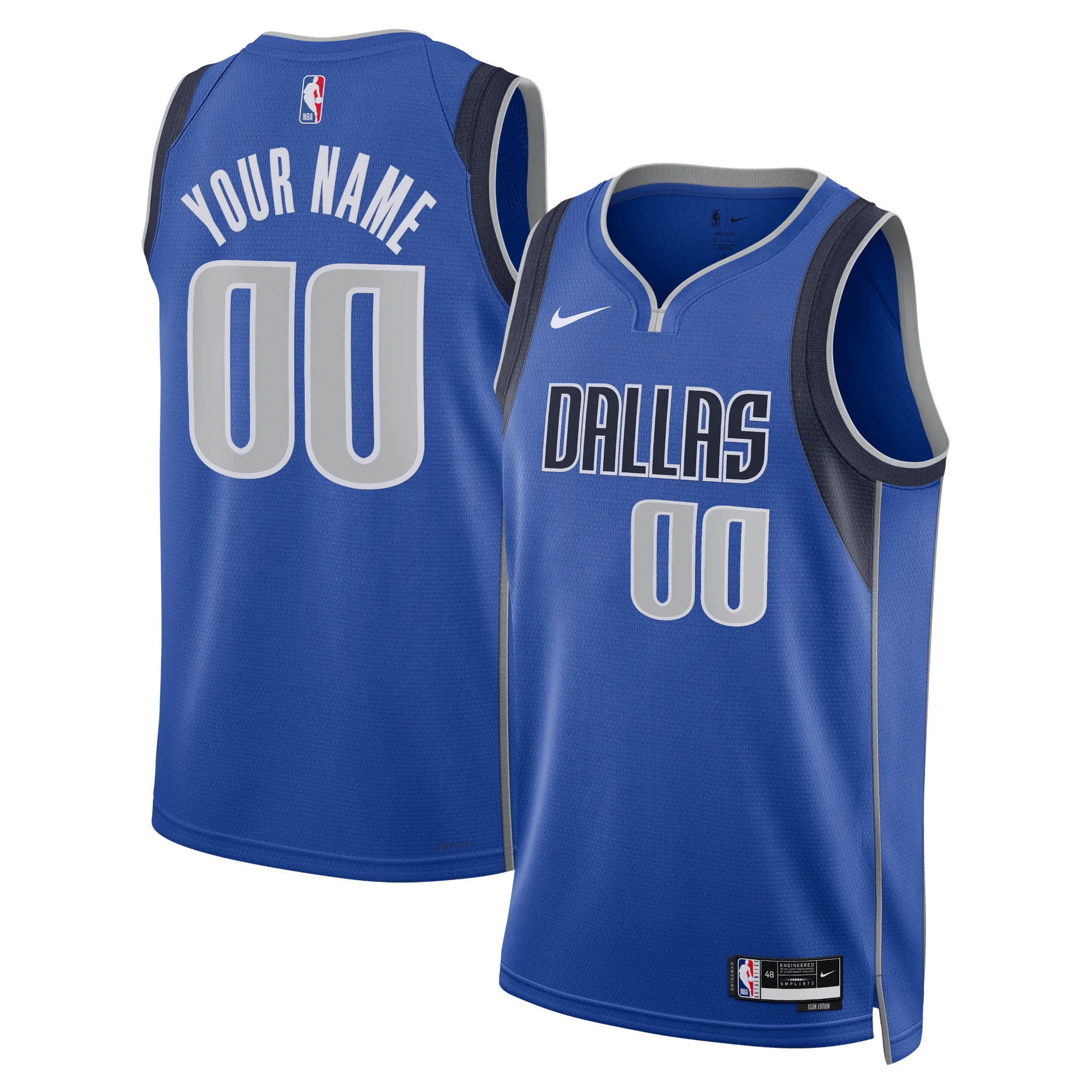 Hunk Wear - Dallas Mavericks Nike Unisex Swingman Custom Jersey Blue - Icon Edition