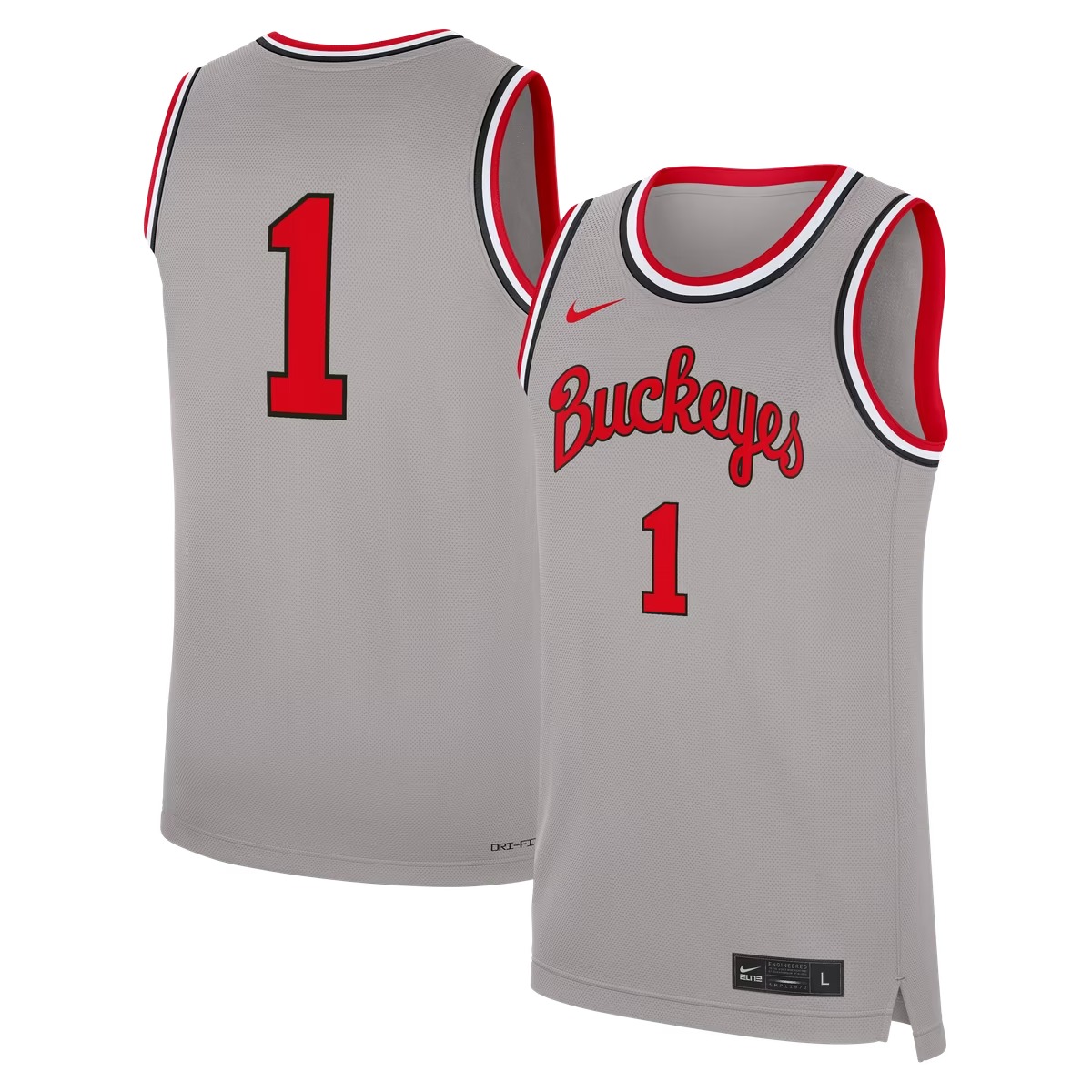 Hunk Wear - #1 Ohio State Buckeyes Nike Alternate Replica Basketball Jersey - Gray
