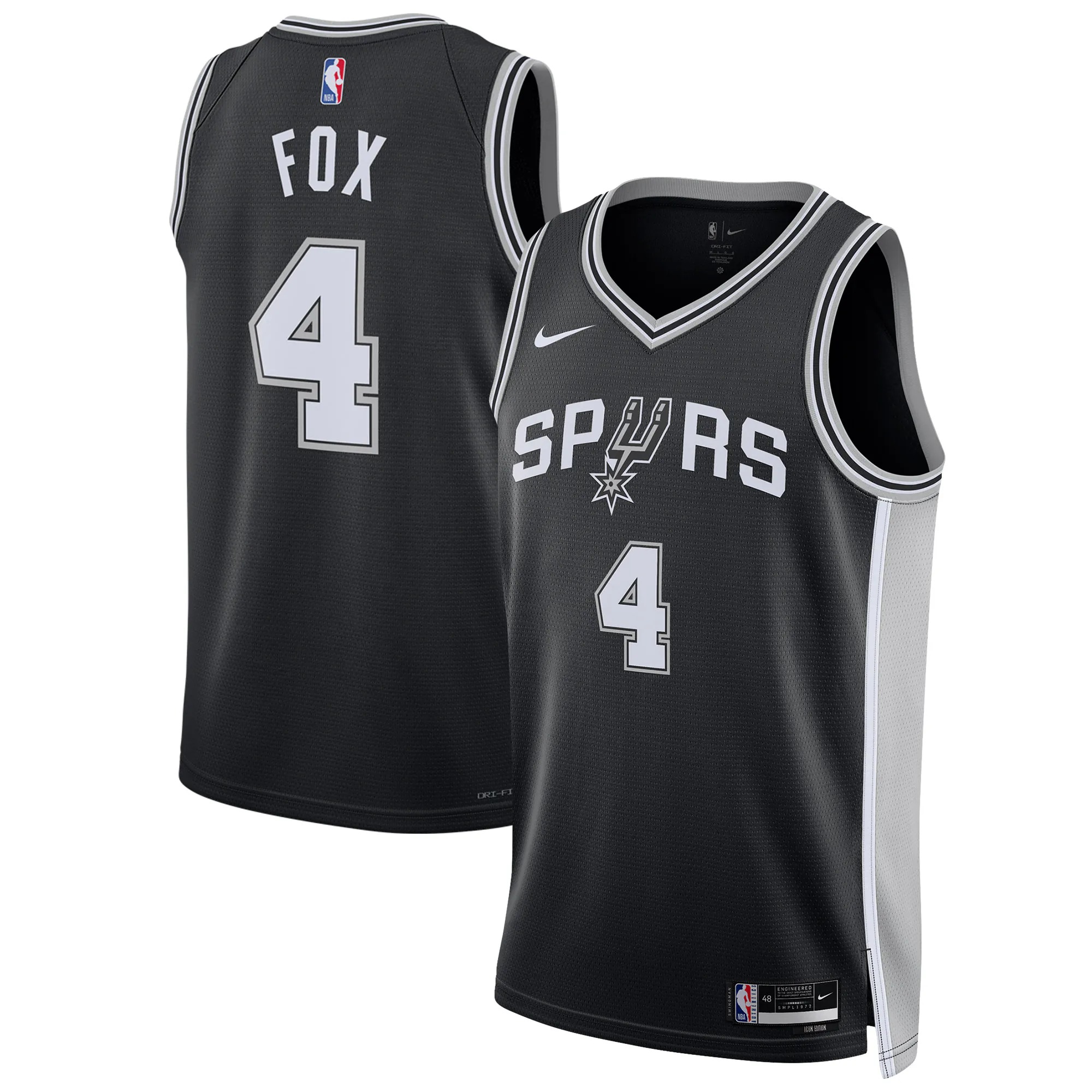 Hunk Wear - De'Aaron Fox San Antonio Spurs Nike Unisex Swingman Player Jersey - Icon Edition - Black