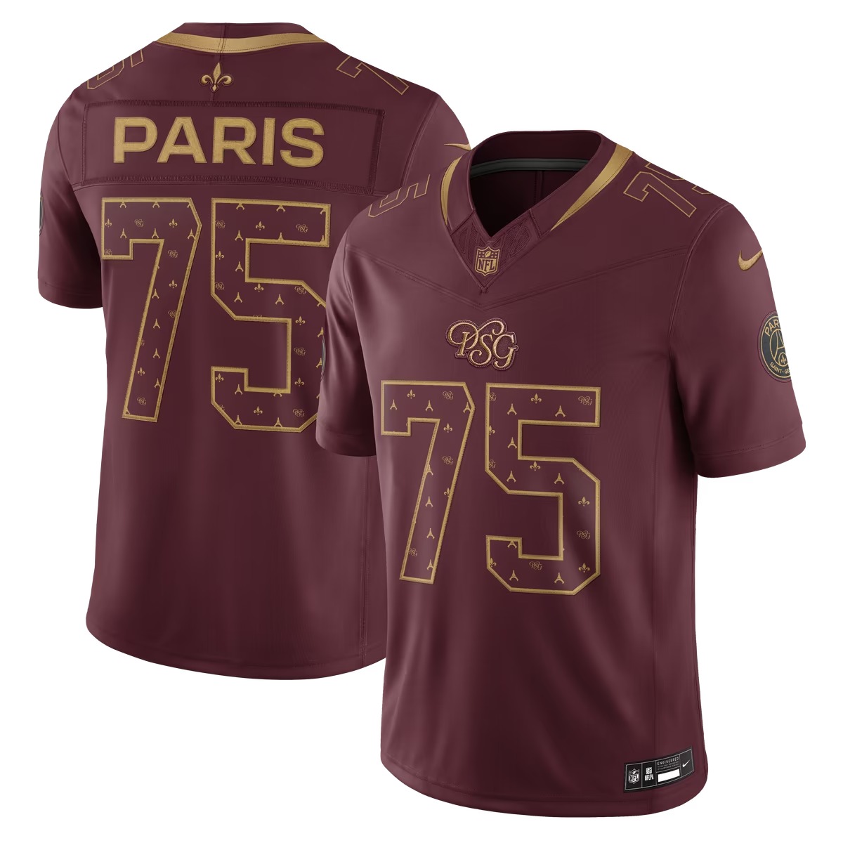 Hunk Wear - Paris Saint-Germain x NFL Nike Vapor F.U.S.E. Stitched Limited Jersey - Burgundy