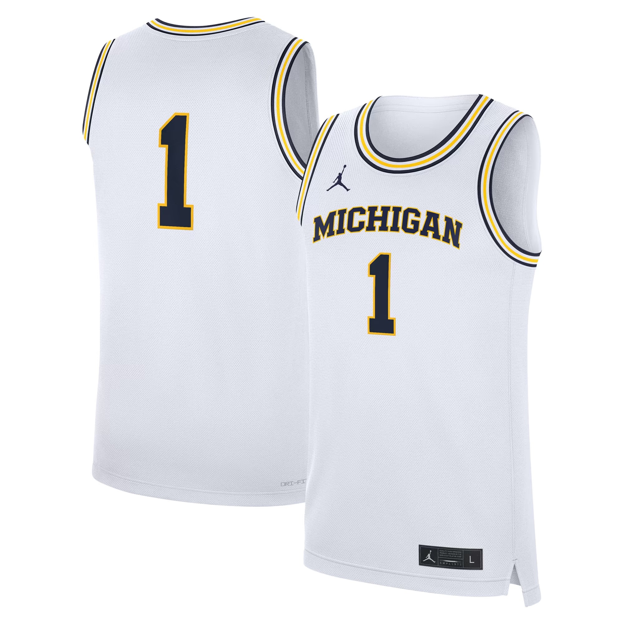 Hunk Wear - Michigan Wolverines Jordan Brand Home Replica Basketball Jersey - White