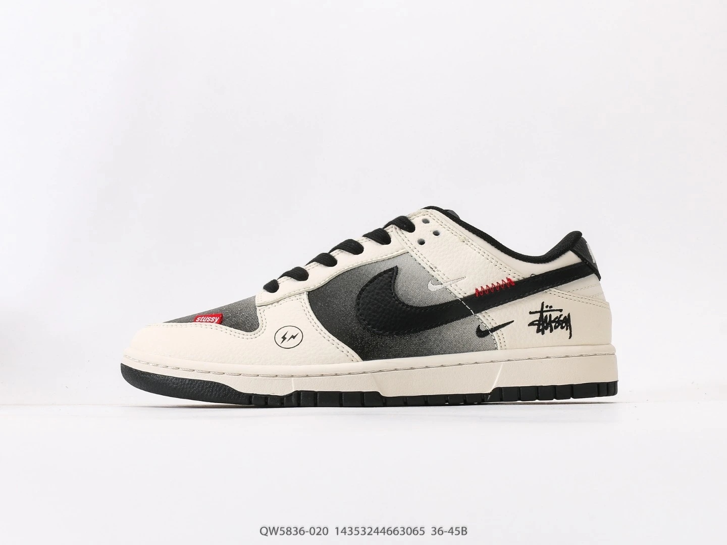 Nike Dunk Low White Black Stussy Collaboration Sneakers QW5836-020