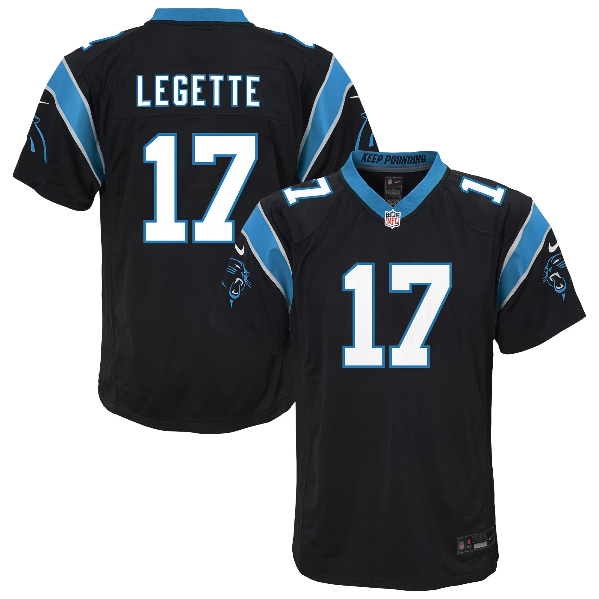Hunk Wear - Xavier Legette Carolina Panthers Nike Youth Team Game Jersey - Black