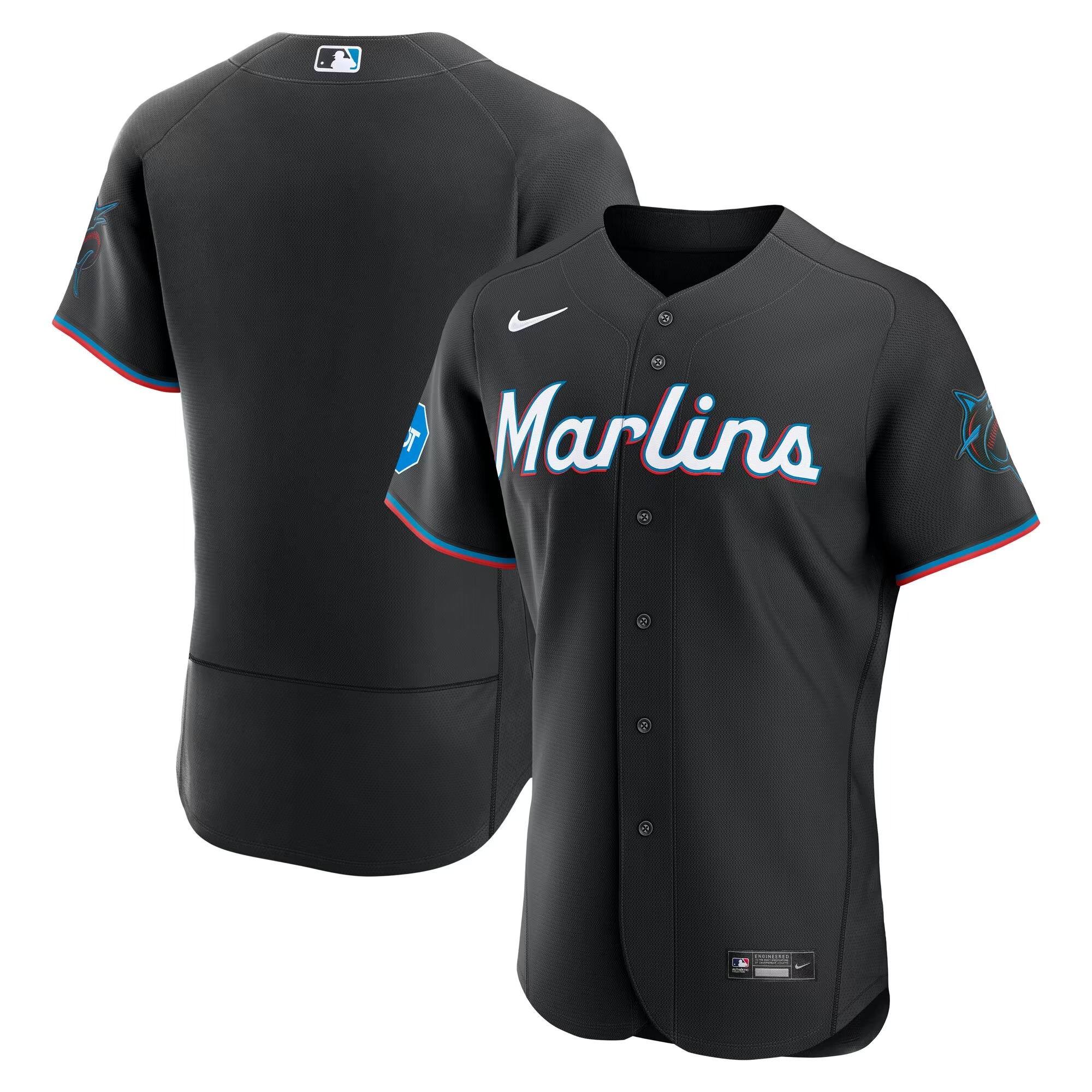 Hunk Wear - Miami Marlins Nike Alternate Sponsor Patch Authentic Jersey - Black
