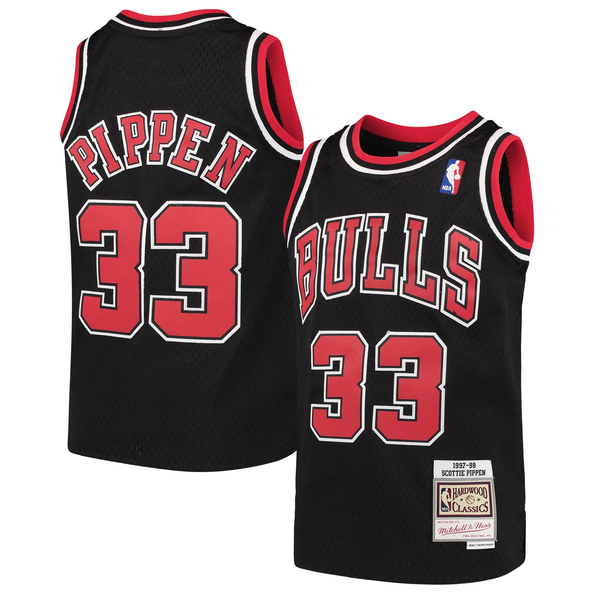Hunk Wear - Scottie Pippen Chicago Bulls Mitchell & Ness Youth Hardwood Classics Swingman Throwback Jersey - Black