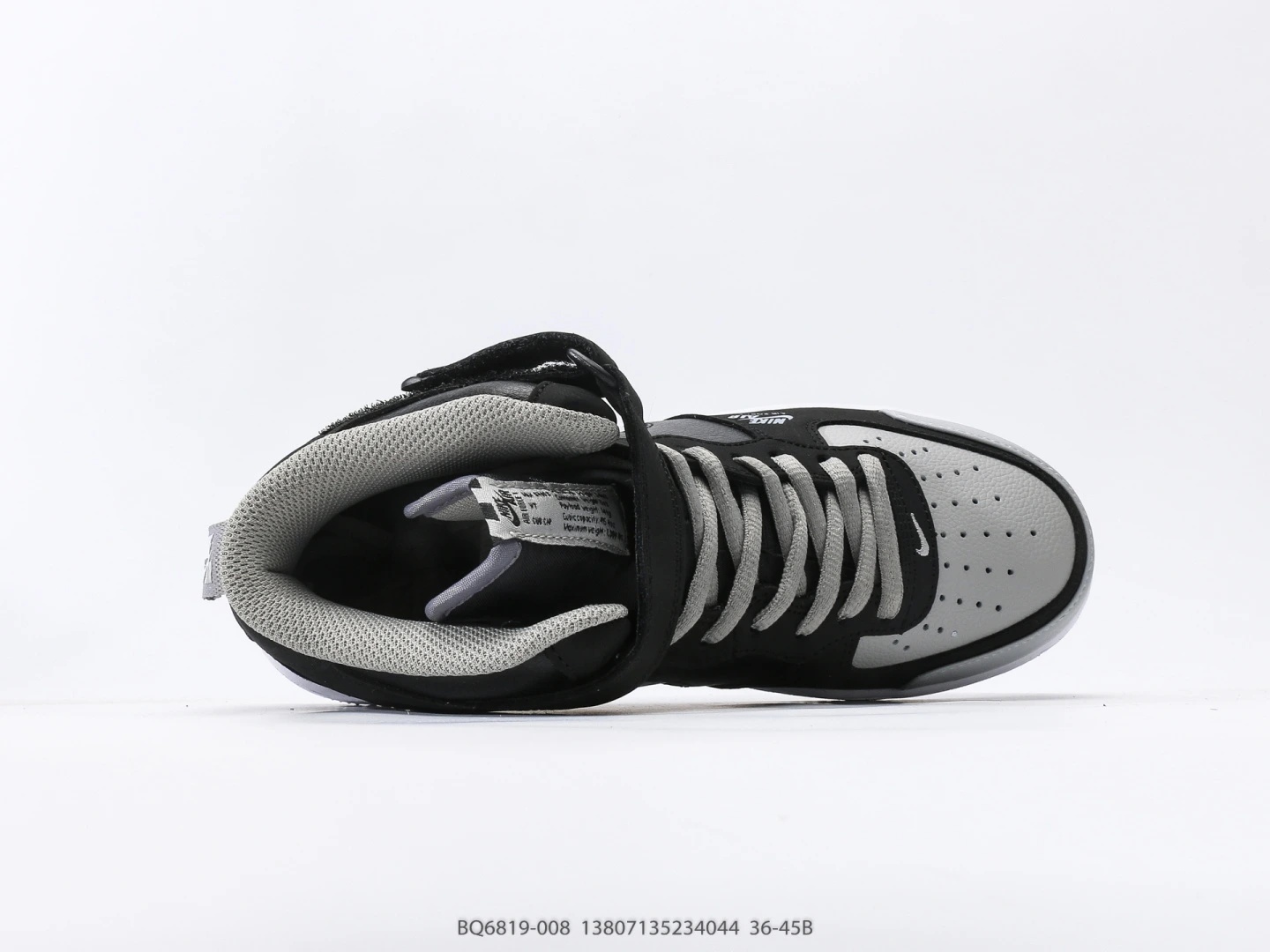 Nike Mid-Top Sneakers Black Grey Leather Hook-and-Loop Fastening