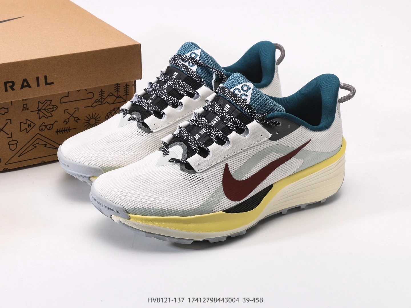 Nike Trail Running Shoes White Burgundy Yellow HV8121-137