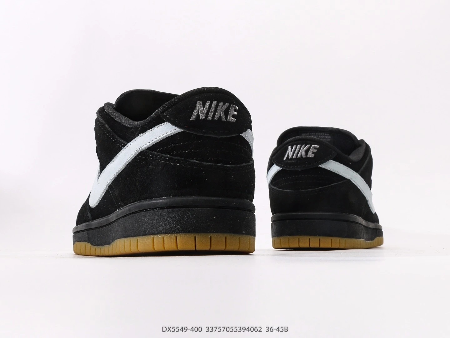 Nike SB Dunk Low Black Suede Light Blue Swoosh Gum Sole DX5549-400