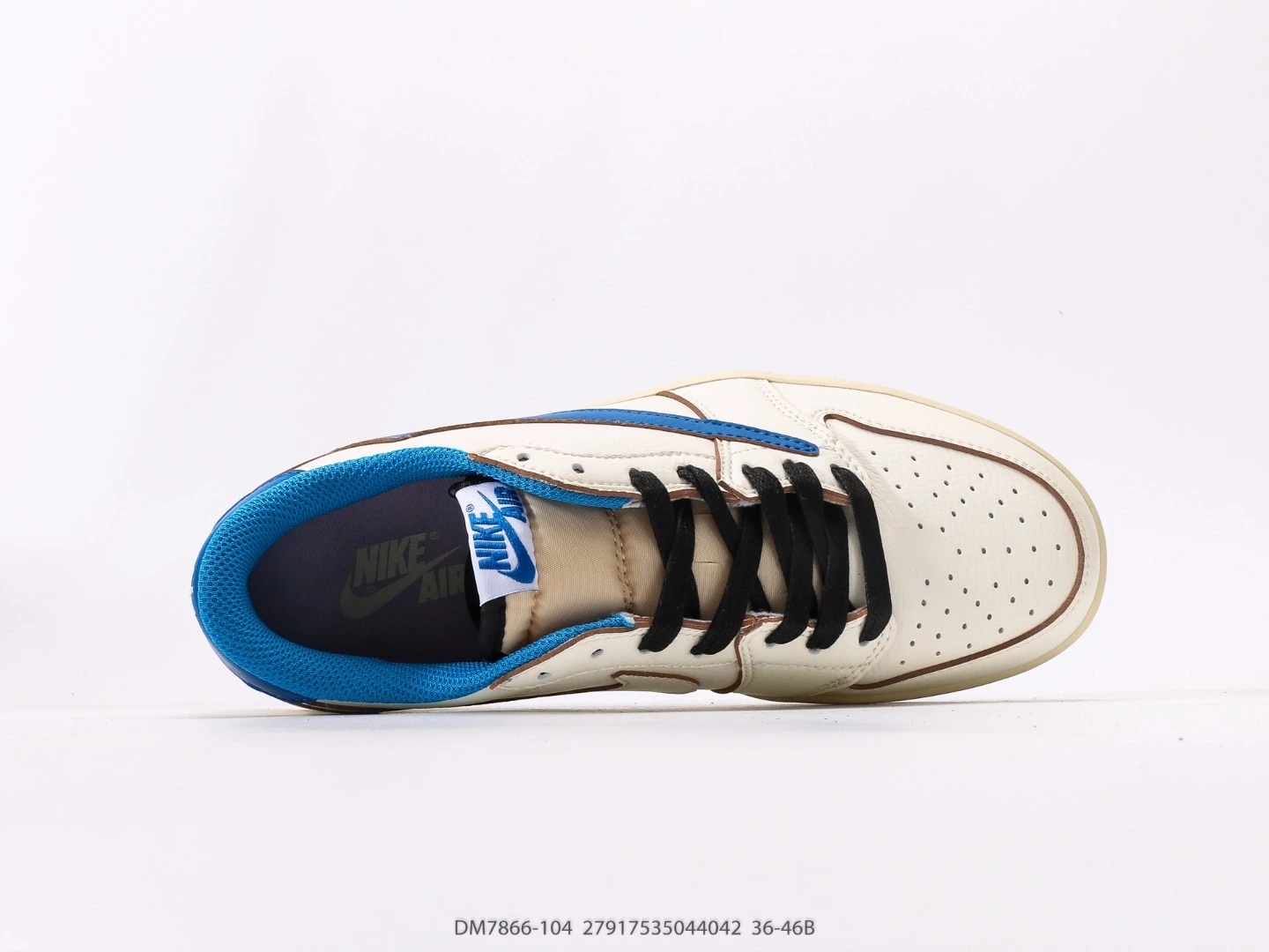 Nike Low Top Sneakers Cream Blue Swoosh Leather DM7866-104