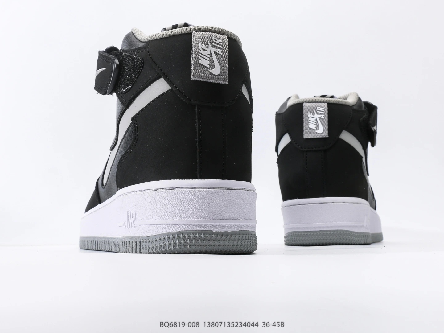 Nike Mid-Top Sneakers Black Grey Leather Hook-and-Loop Fastening
