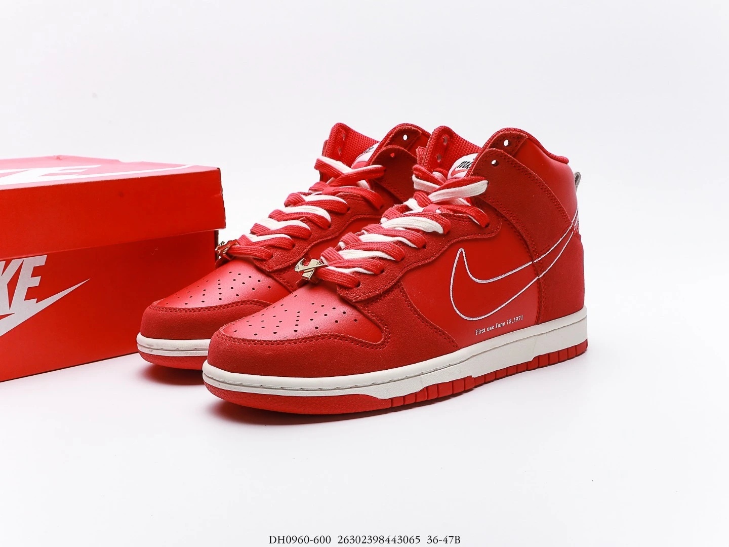 Nike High Top Sneakers Red Suede White Swoosh First Use June 18 1971