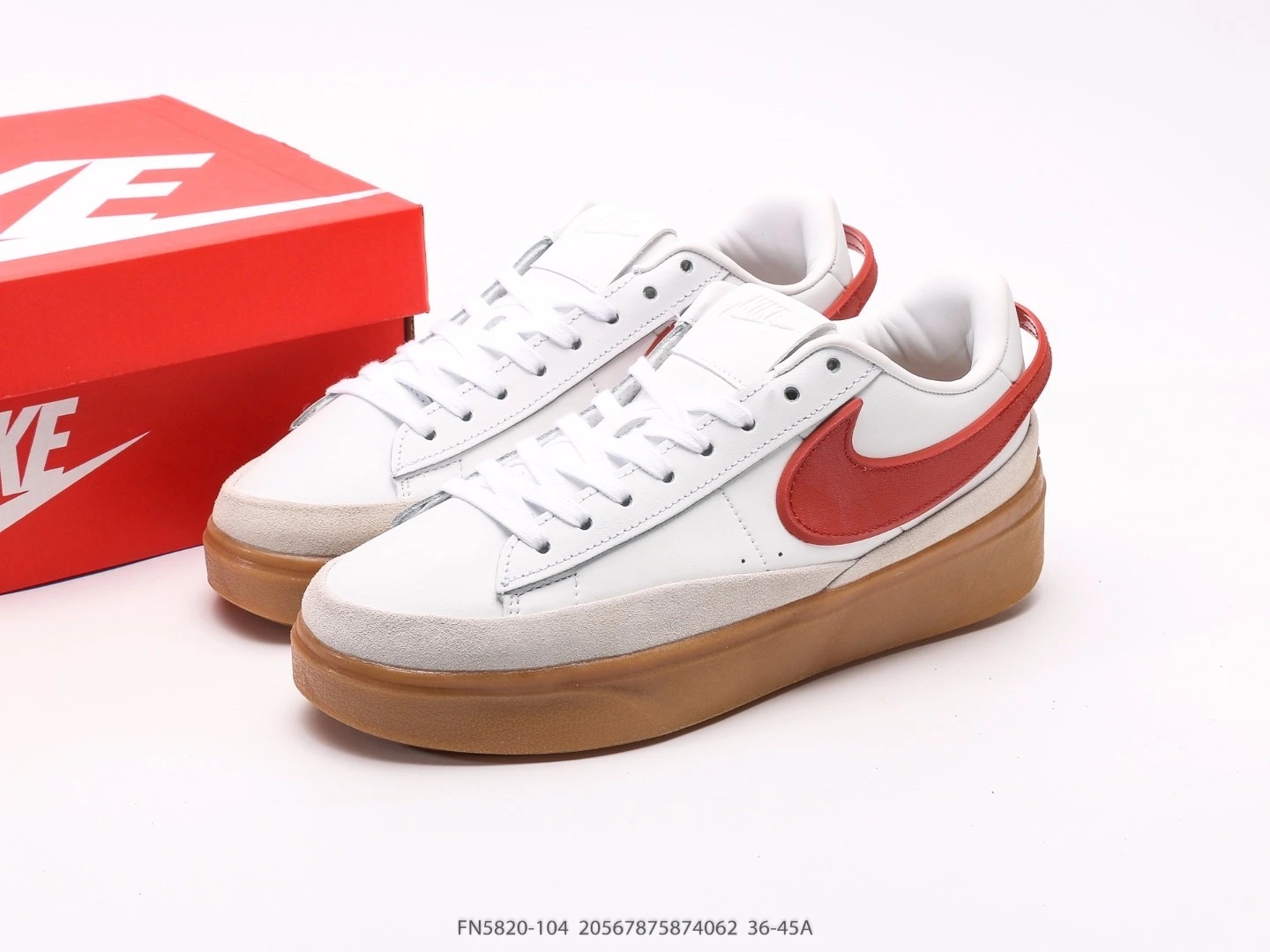 Nike Blazer Platform Sneakers White Red Suede FN5820-104