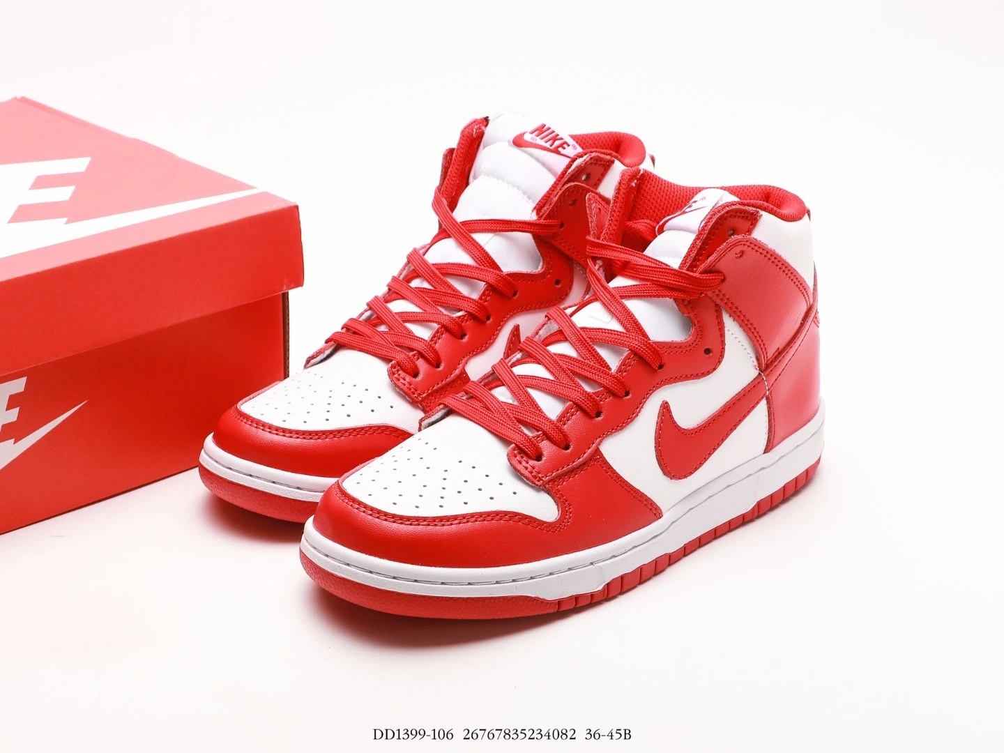 Nike Dunk High Top Sneakers Red White Leather DD1399-106