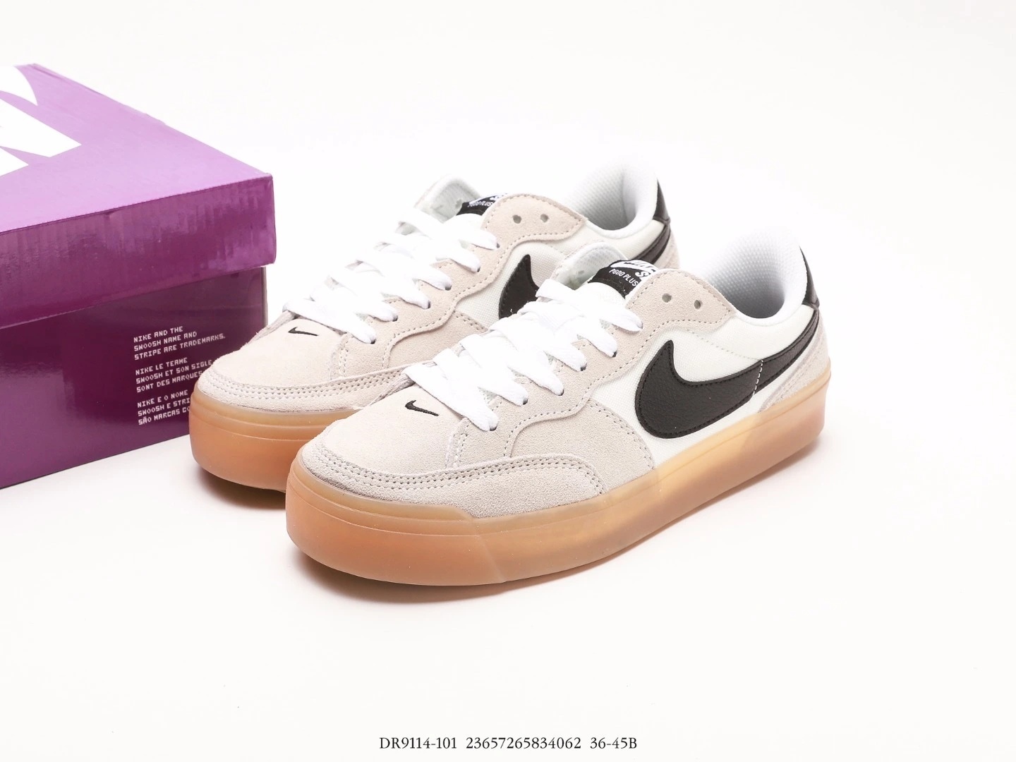 Nike Suede And Canvas Sneakers Cream Black Gum Sole DR9114-101