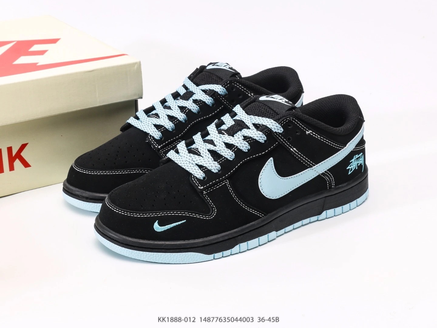 Nike SB Dunk Low Light Blue Stussy Collaboration Black Suede