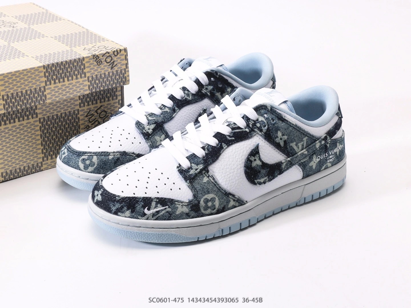 Nike Dunk Low Denim Monogram Sneakers White Blue SC0601-475
