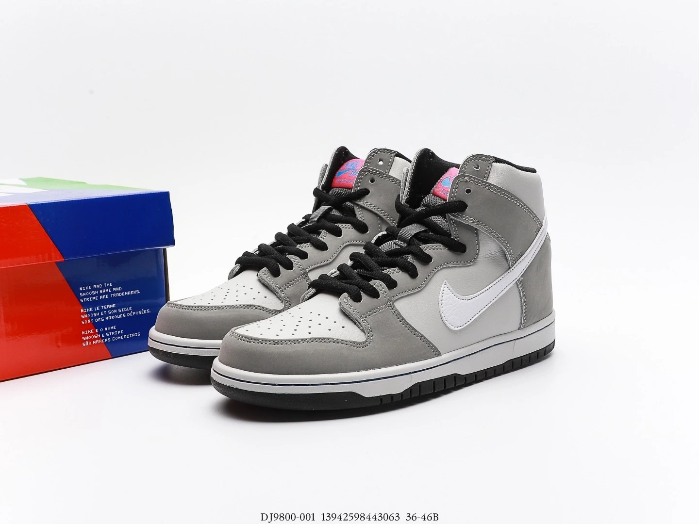Nike SB Dunk High Top Grey White Leather Skate Shoes DJ9800-001