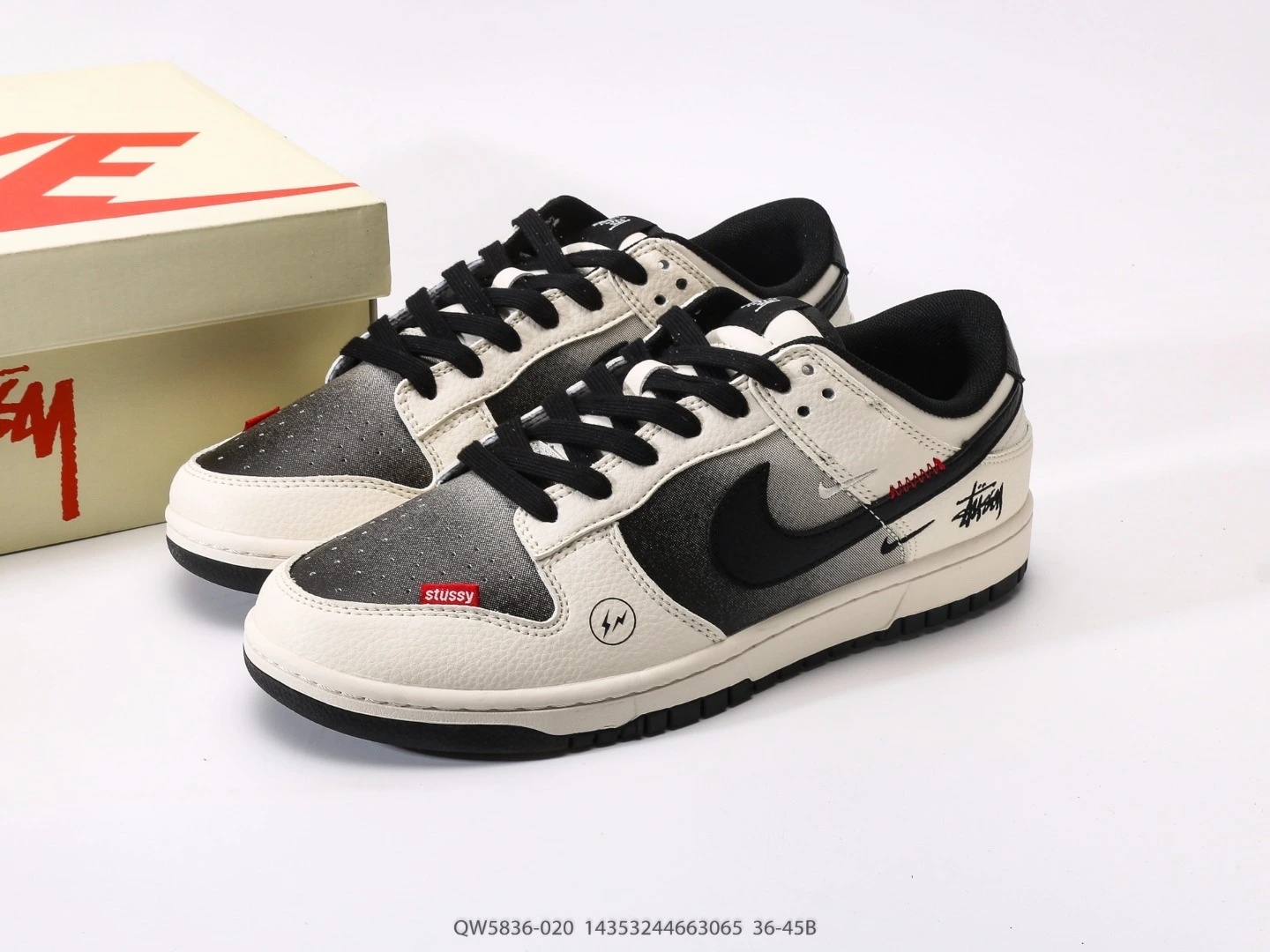 Nike Dunk Low White Black Stussy Collaboration Sneakers QW5836-020