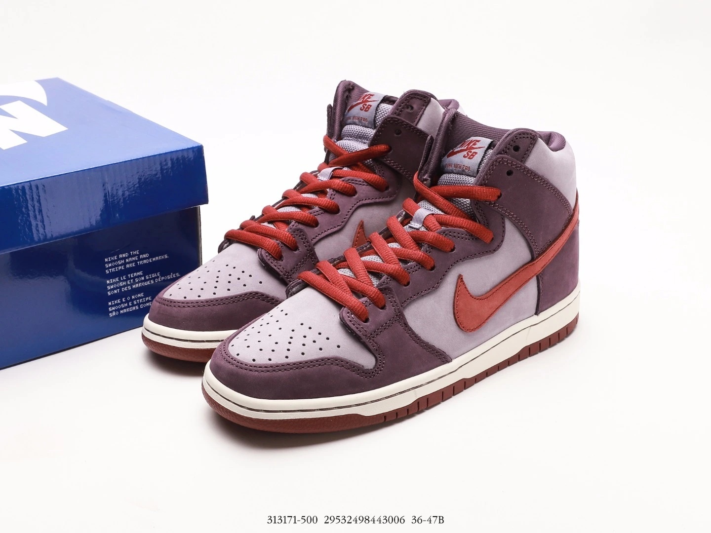 Nike Dunk High Top Sneakers Plum Red 313171-500