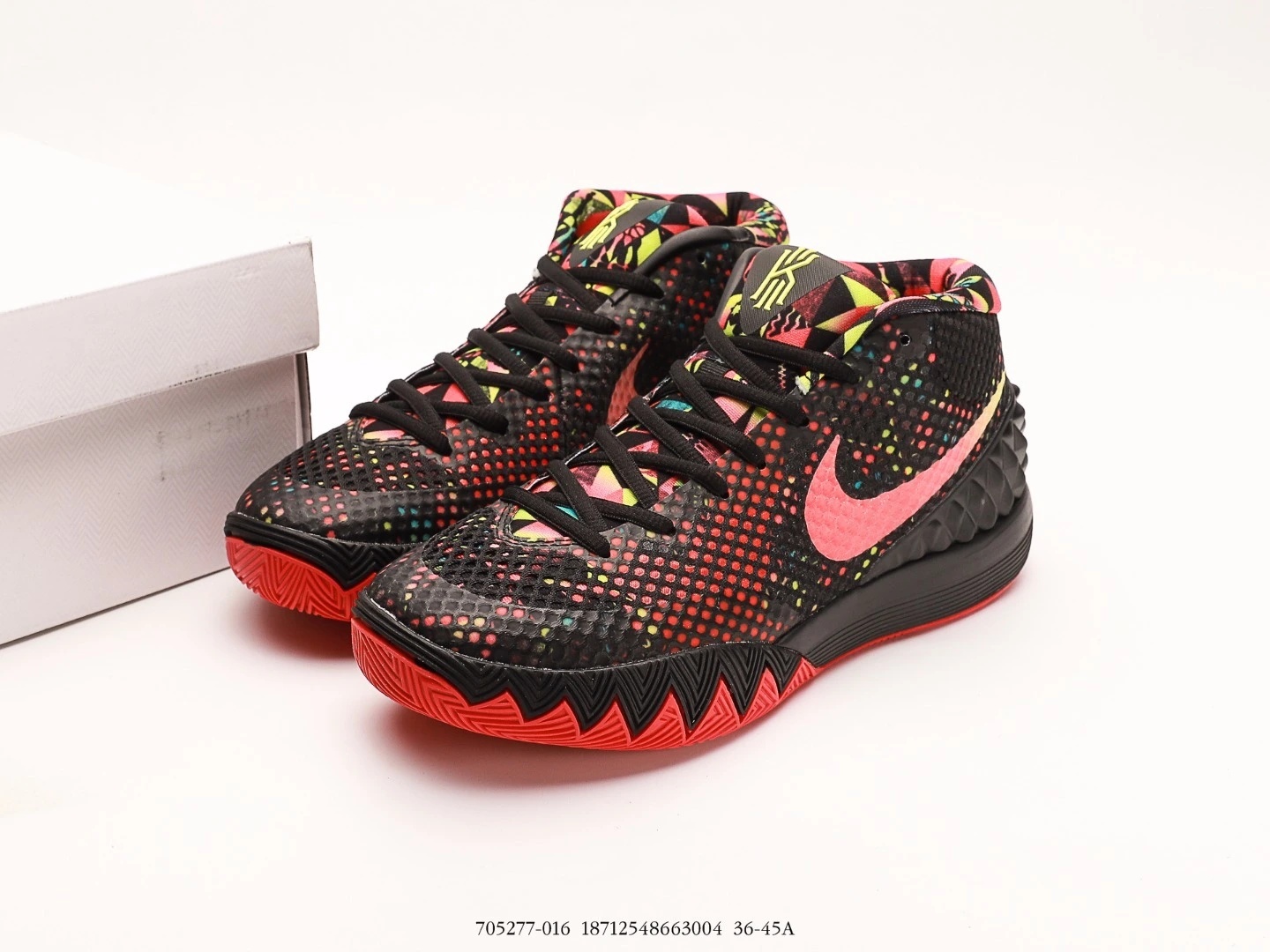 Nike Kyrie Basketball Shoes Black Red Multi-Color Print Mid-Top